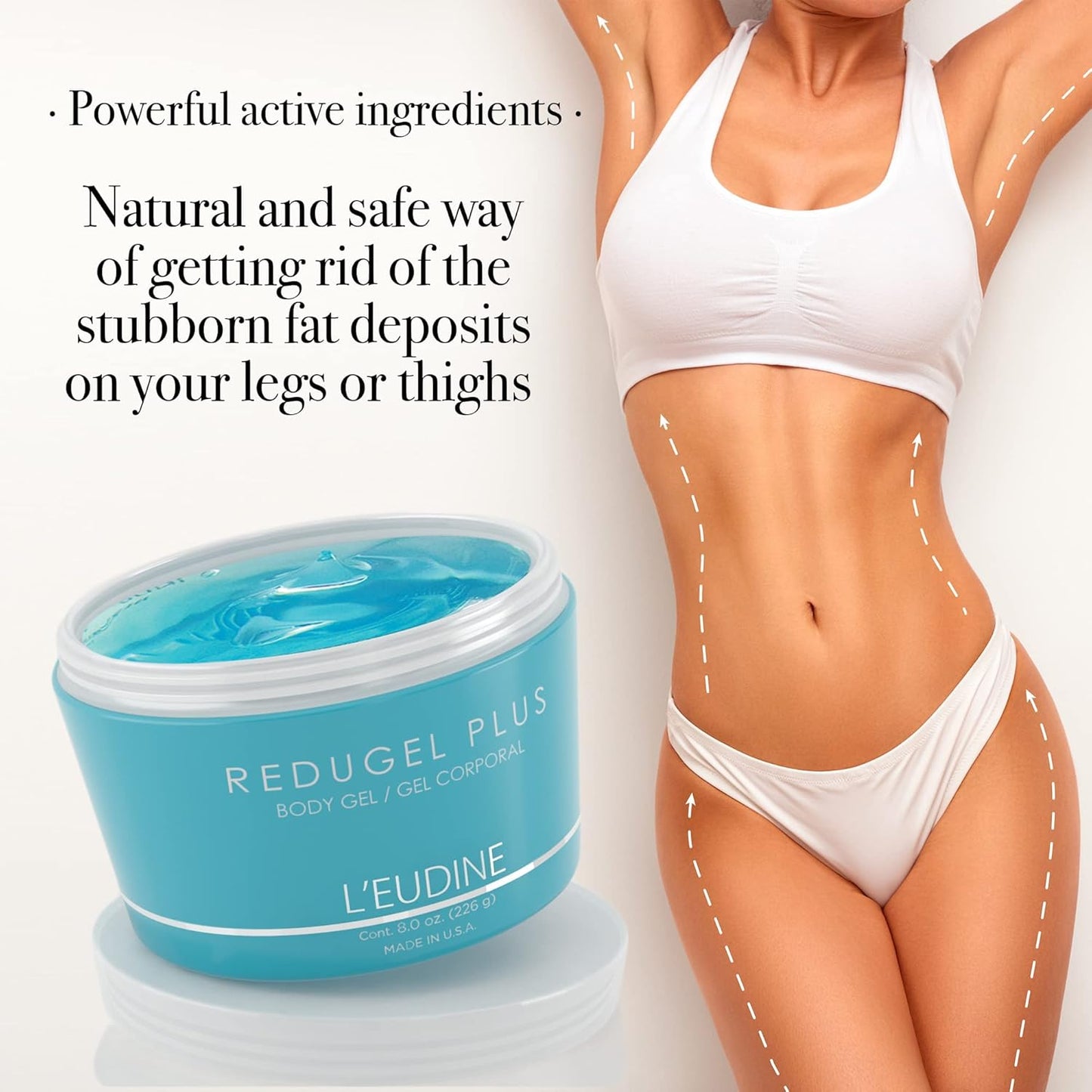 L’EUDINE Redugel Plus Skin Tightening Cream – Pack of 3 – 8oz Anti Cellulite Cream with Mint Oil, Field Horsetail, Marine Algae, Maca Extract – Powerful Non-Greasy Formula – Firming and Toned Skin