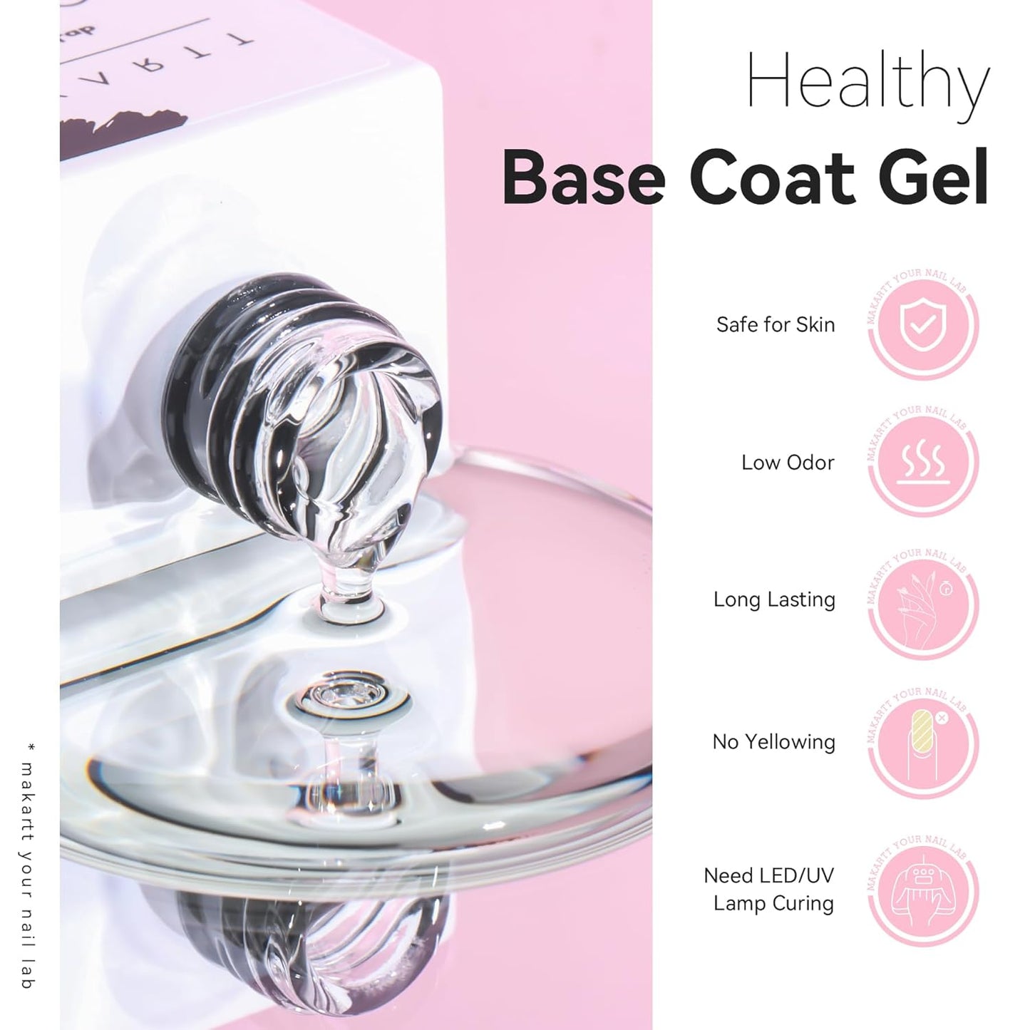 Makartt Base Coat Nail Polish 15ml – Extra Strong, Long-Lasting Gel Base Coat & Nail Glue for Small Nail Charms, Press-On Nails, UV/LED Lamp Required, Clear Foundation for Salon & DIY Home Use