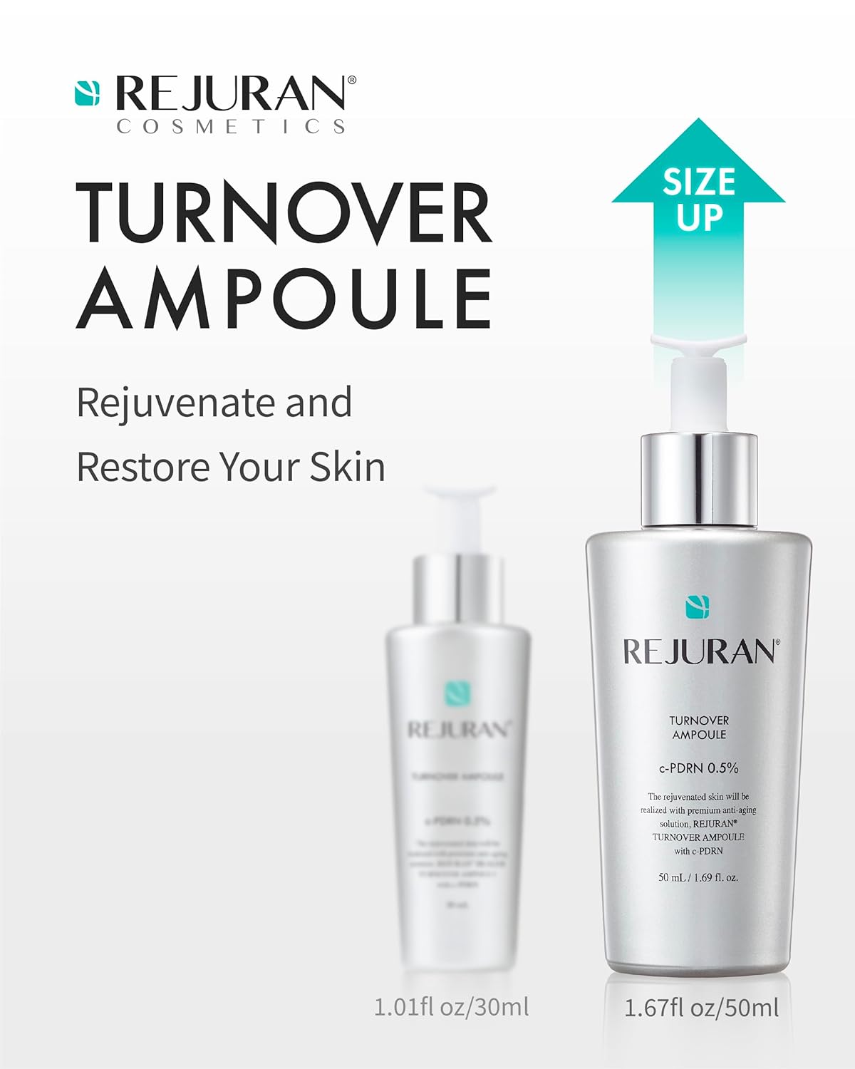 REJURAN® Turnover Ampoule, c-PDRN® [Larger Size] - Original Salmon DNA PDRN Face Serum for Rejuvenation, Firming, Hydration & Youthful Glow, Smooths Skin Texture. Korean Skincare (1.69 fl oz)