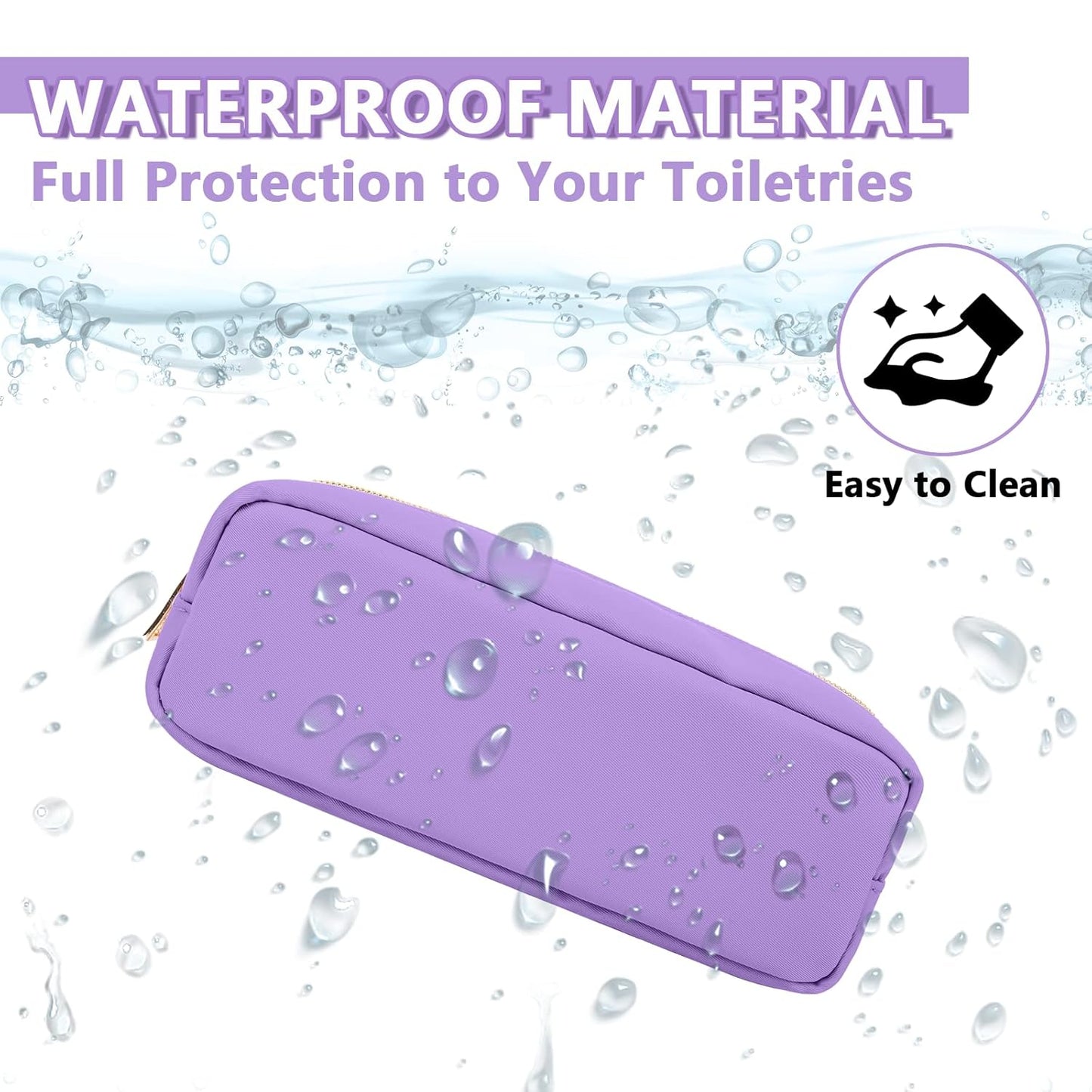 Small Pencil Case Makeup Bag for Purse, Cute Pencil Pouch Preppy Nylon Makeup Brush Bag with Zipper, Girls Portable Stationery Storage Case Small Pen Bag for Office School College(Slim-Grape)