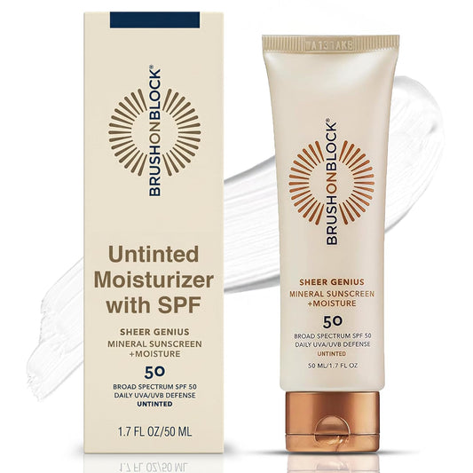 Brush On Block Untinted Mineral Sunscreen SPF 50 for Face | Broad Spectrum, Hyaluronic Acid, Sheer & Non-Greasy Moisturizer for Sensitive Skin, Zinc Oxide Sunscreen, P++++, Made in USA