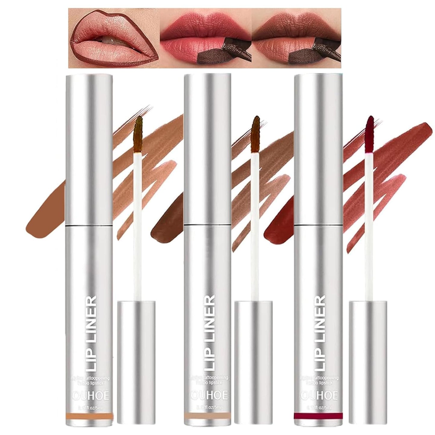 Dulele 3PCS Peel Off Lip Liner Stain, Matte peel Off Lip Stain, Long Wear Lip Stain Peel Off lip liner Set, Waterproof Lip Liner Tattoo Lip Tint Stain (Brown, 1)