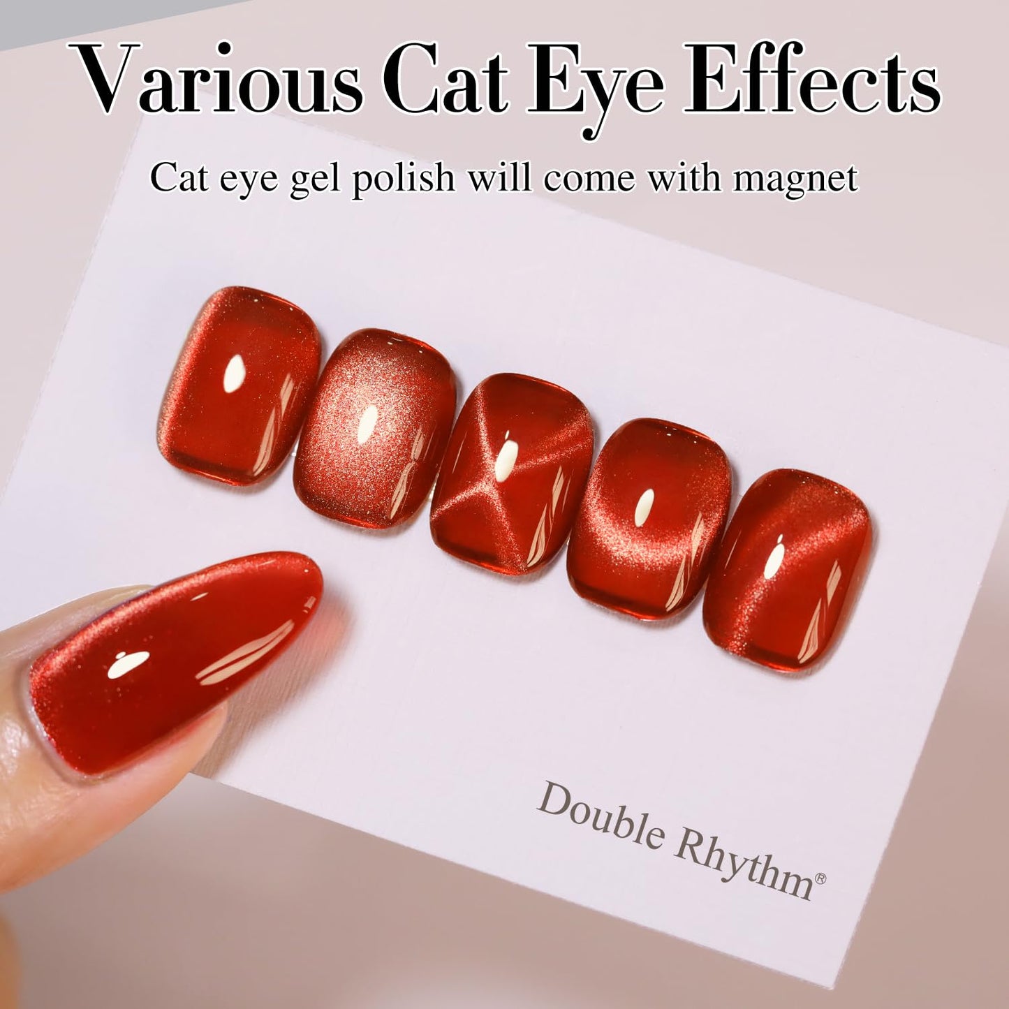 Double Rhythm 0.5 OZ Cat Eye Gel Polish with Magnet 15ML Holographic Glitter Shimmer Translucent Jelly Color Magnetic Nail Polish Salon DIY at Home (Red-MC1055)