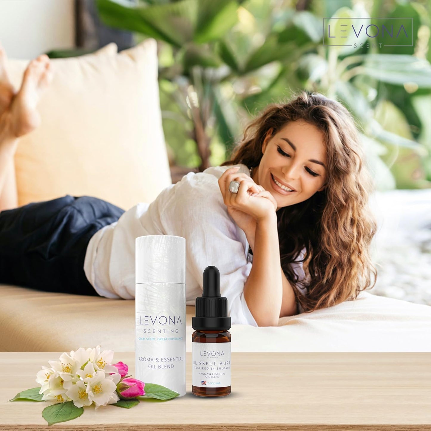 Levona Scent Essential Oils for Diffuser: Blissful Aura Diffuser Oil with Notes of Amber, Musk & Jasmine - Home Luxury Scents for Hotel & Office - Fragrance Oil -10Ml Essential Oil