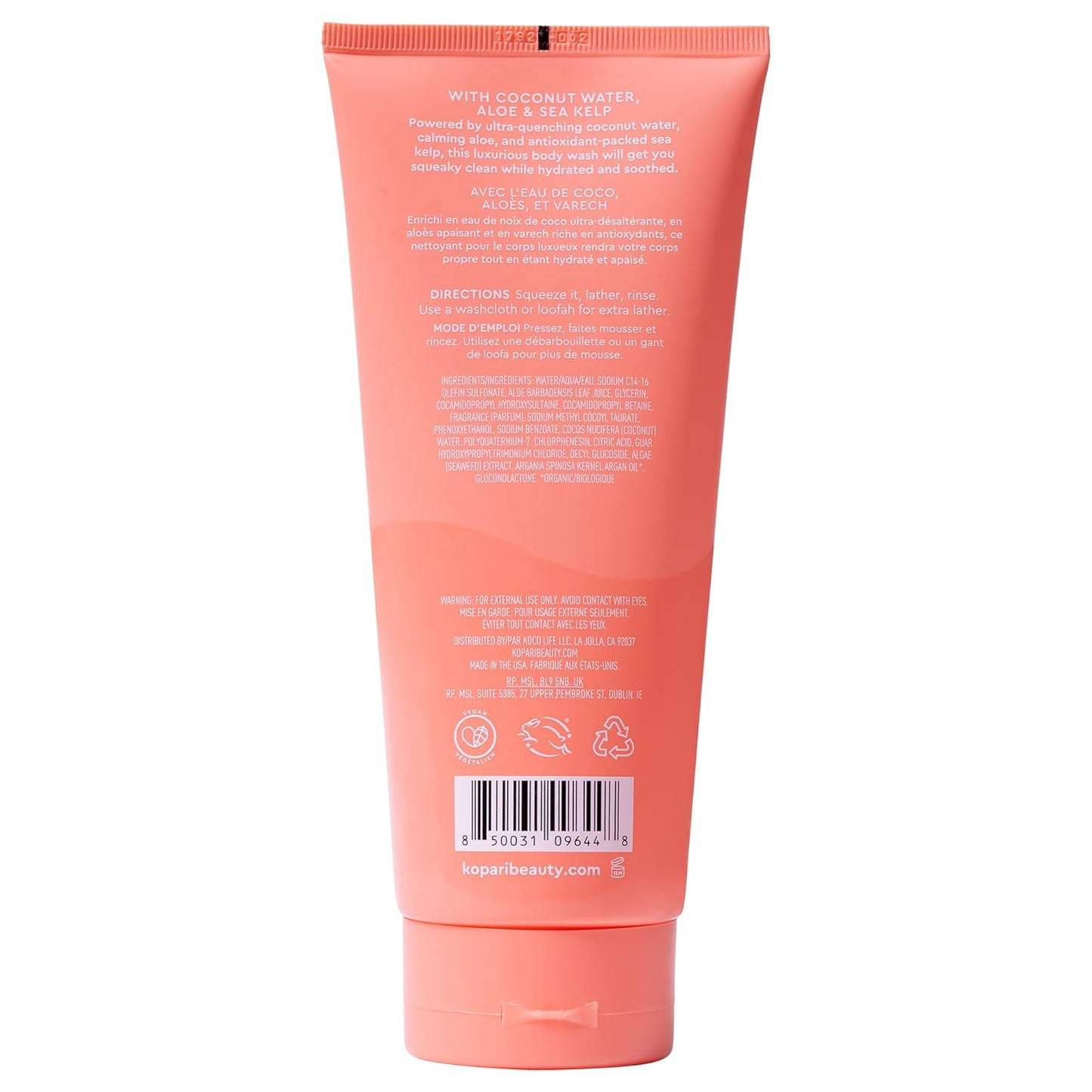 Kopari Guava Hydrating Body Wash | Lathers Foaming Wash Cleanses Without Stripping Moisture or Natural Oils | Coconut Water, Aloe & Sea Kelp | Vegan Sensitive Skin Non Toxic Paraben Free