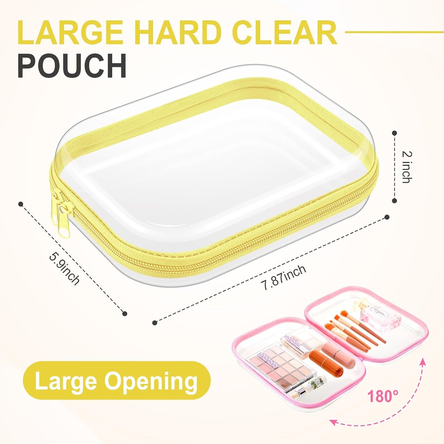 Sanwuta 6 Pcs Clear Hard Zipper Case Pencil Pouches Hard Plastic Zipper Pouches Makeup Bag Transparent Cases for Snacks Plastic Storage Organizer Box for Travel(Assorted Color,7.87 x 5.9 x 2 Inch)