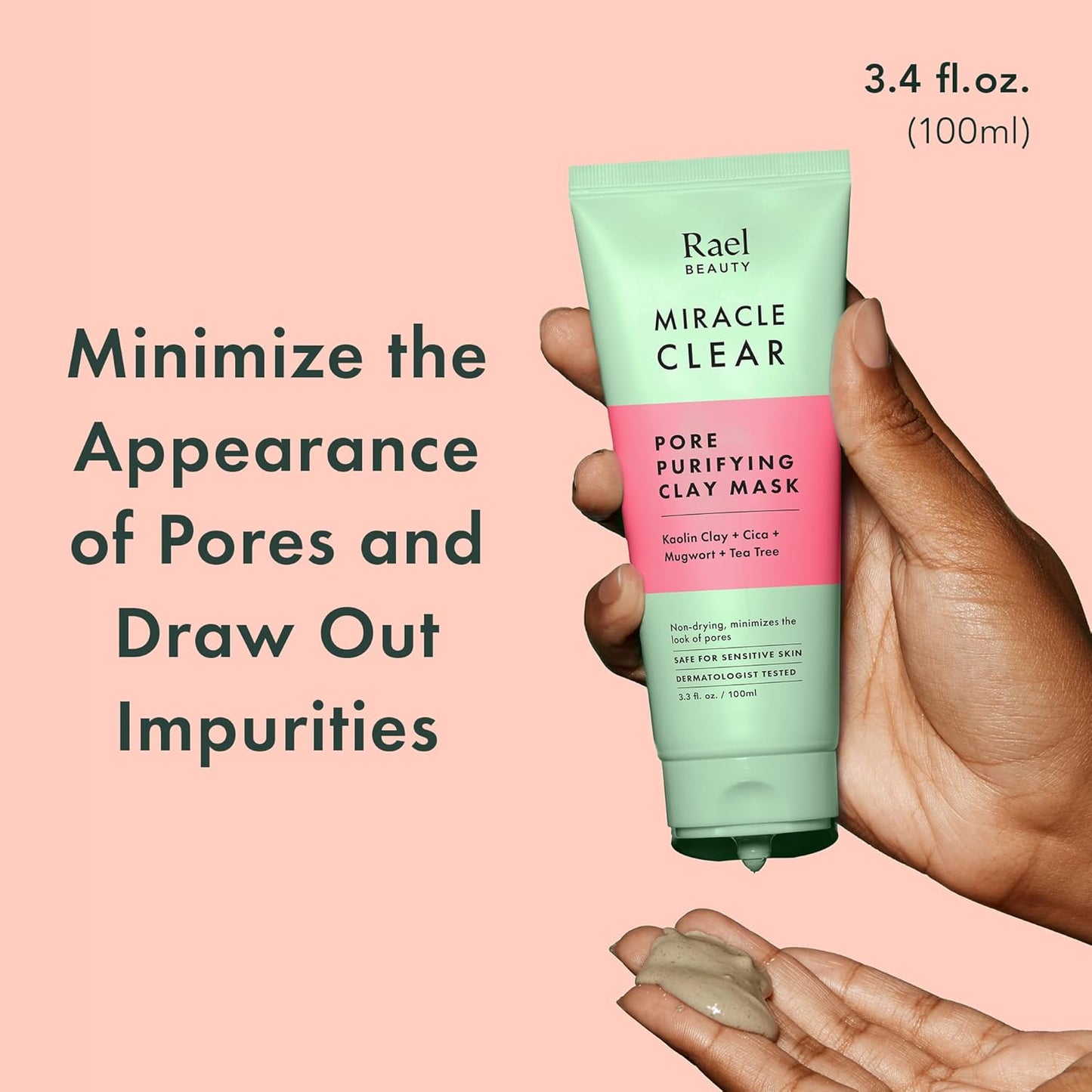 Rael Blackhead Remover, Miracle Clear Clay Mask, Exfoliating Face Wash, Pore Minimizer, Gentle and Hydrating, with Tea Tree, Vegan, Korean Skin Care (3.3 fl oz)