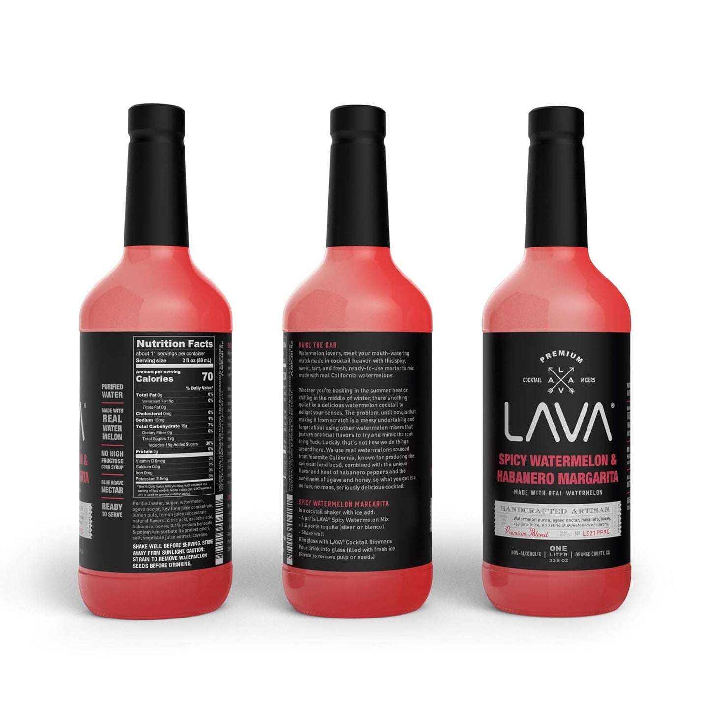 LAVA Premium Spicy Watermelon Habanero Margarita Mix, Cold-Pressed Organic Watermelon, Agave, Habanero, No Artificial Sweeteners, Lots of Flavor, Ready to Use, 1-Liter (33.8oz) Glass