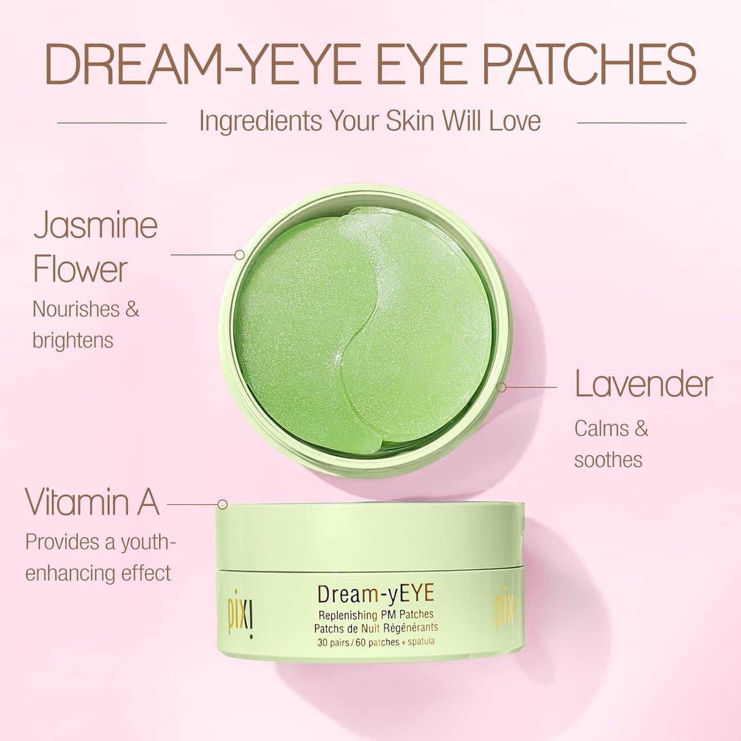 Pixi Beauty Dream-yEYE Calming Hydrogel Under Eye Patches | Vitamin A and Jasminie Help Hydrate and Smooth Under Eyes | 30 pairs / 60 Patches