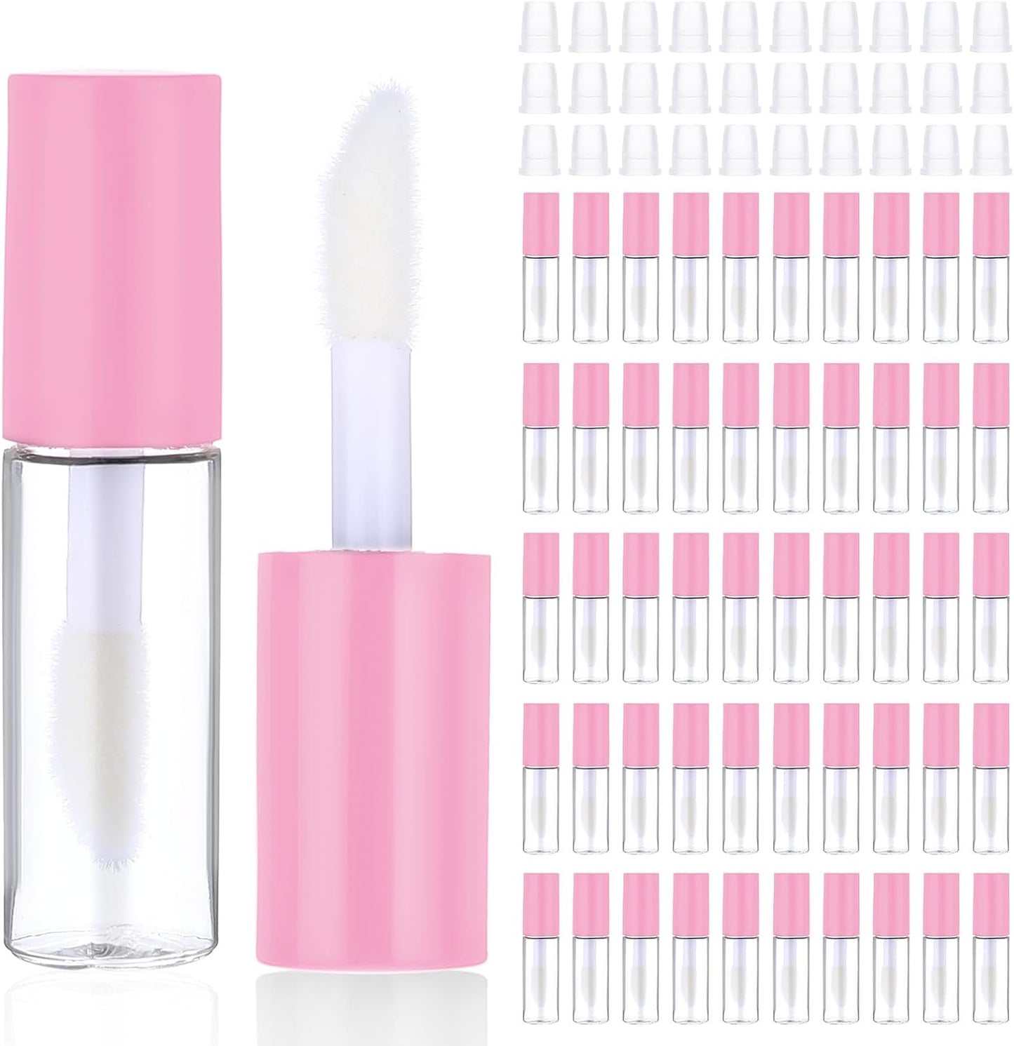 100 Pcs Mini Lip Gloss Tubes, Refillable Lip Balm Bottle Transparent Empty Containers Travel Personal Cosmetic Inserts Cosmetic Tools Mini Lipstick Containers for Women DIY Makeup (Pink)