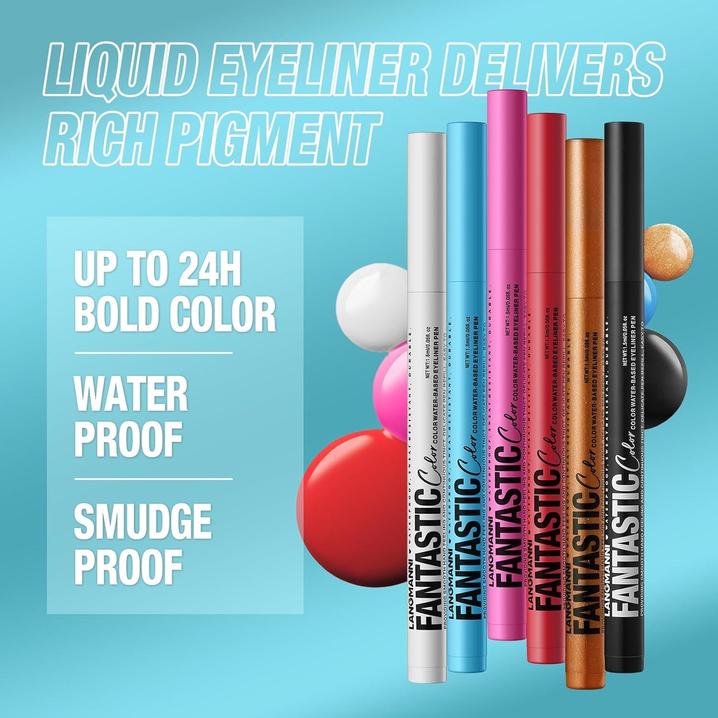 LANGMANNI 4 Colors Matte Liquid Eyeliner Set, Neon Colorful Pigmented With Long-lasting, Smudgeproof & Waterproof Eye Liner Makeup for Bold & Stunning Looks - Gift for Girls(#123456)