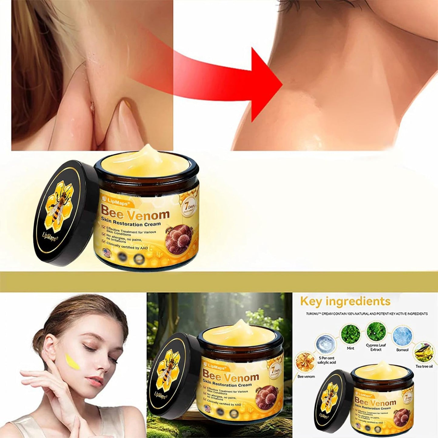 LipMaps Bee Venom skin Restoration Cream,Bee Venom Skin Treatment Cream,Deeply Moisturizing and Firming for All skin Types(3PCS)