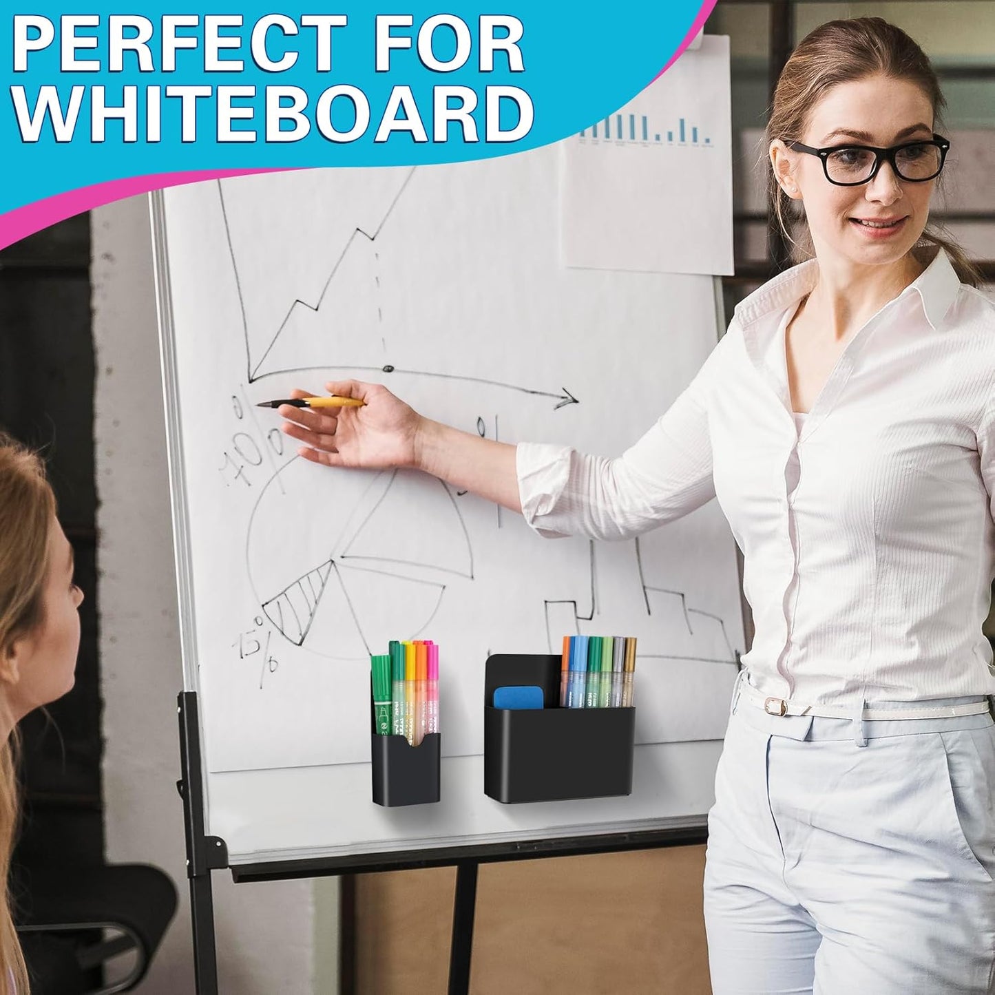 Grtard 4 PCS Magnetic Pen Holder, Black Magnetic Marker Holder for Whiteboard, Magnetic Dry Erase Marker Holder, Magnetic Pen Holder for Refrigerator, Magnetic Pencil Holder, Magnet Locker Organizer