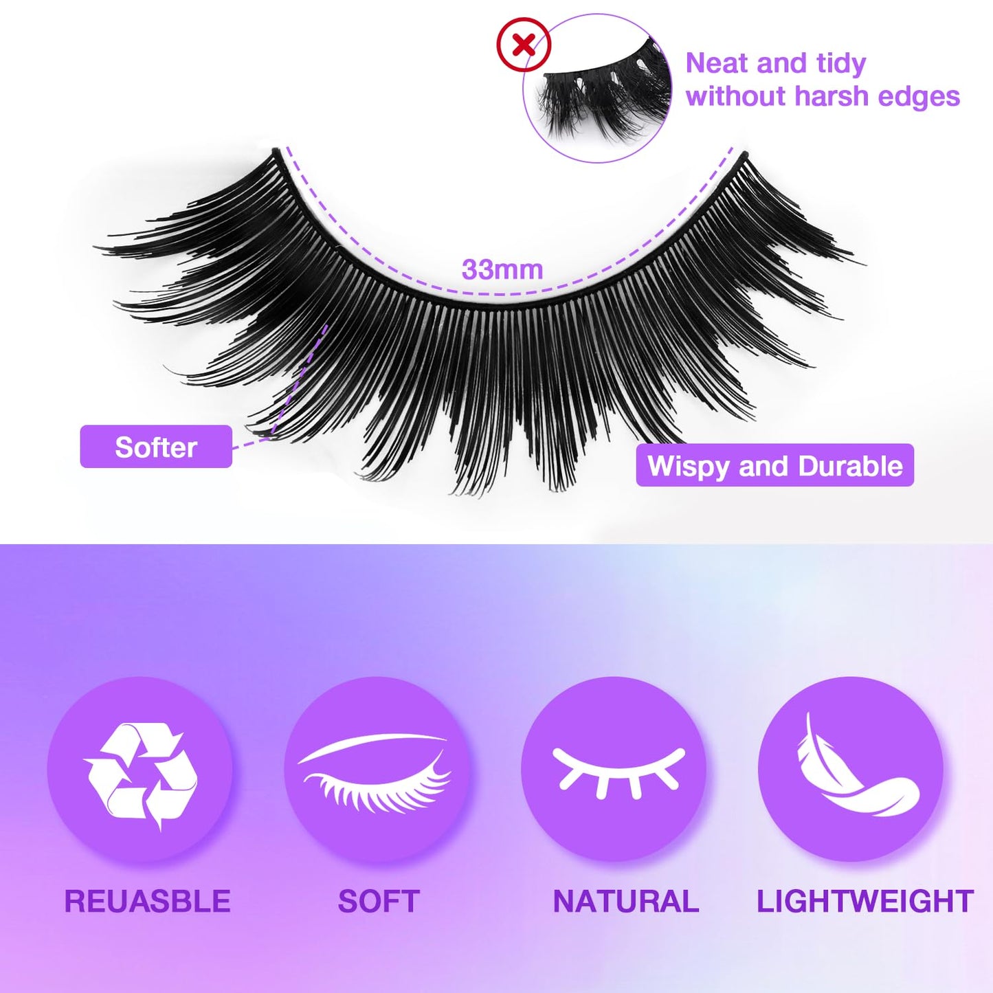False Eyelashes Kit With Bond, Seal and Tweezer, 7 Pairs Fluffy Natural Look Fake Cat Eye Lashes Strips Thin Band Extensions Waterproof Easy Eyelashes for Beginners DF64