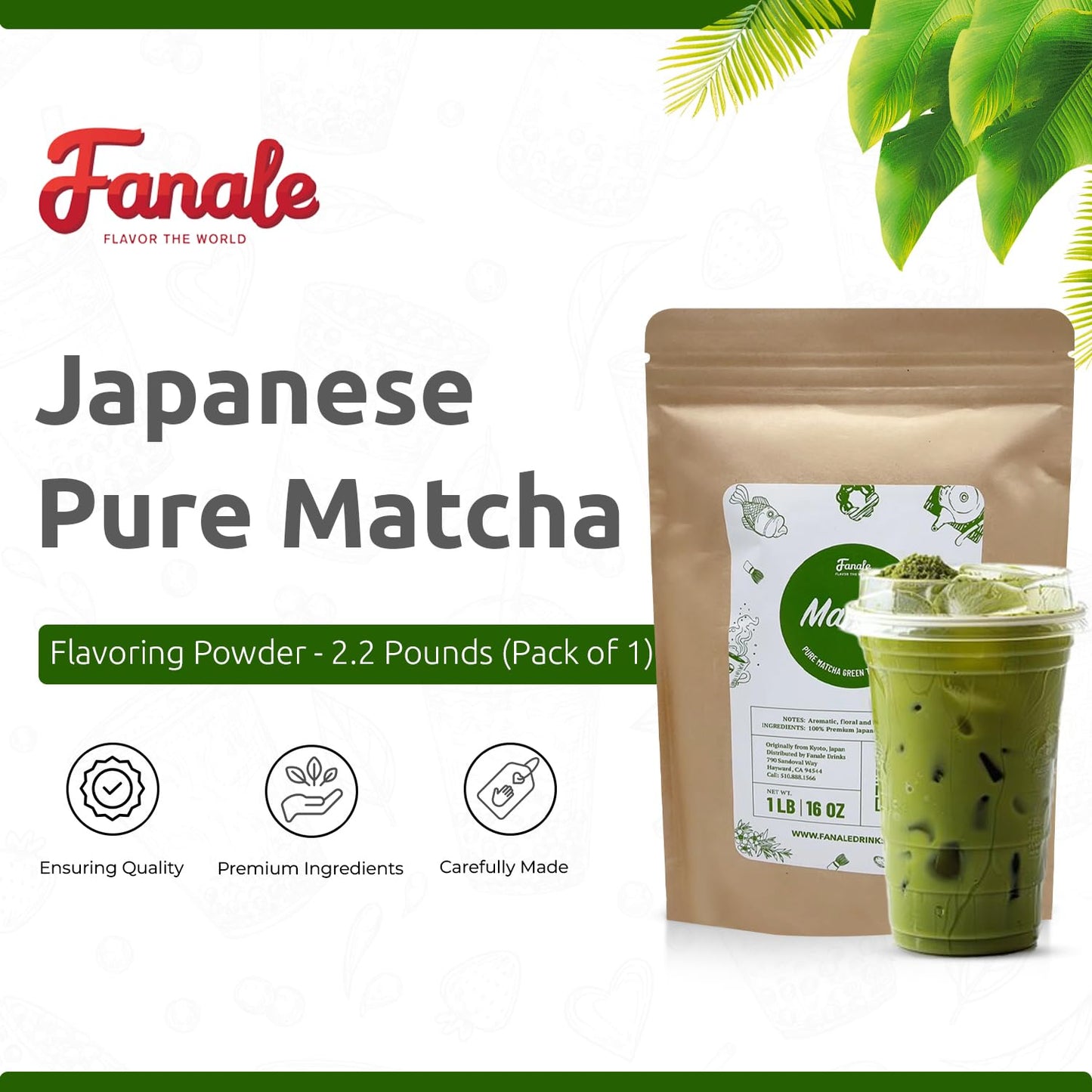 Fanale Premium Japanese Pure Matcha Bubble Tea Flavoring Powder | Perfect for Baking, Smoothies, Desserts and Drinks | Instant Flavoring Powder for Boba Milk Tea - 2.2 Pounds (Pack of 1).
