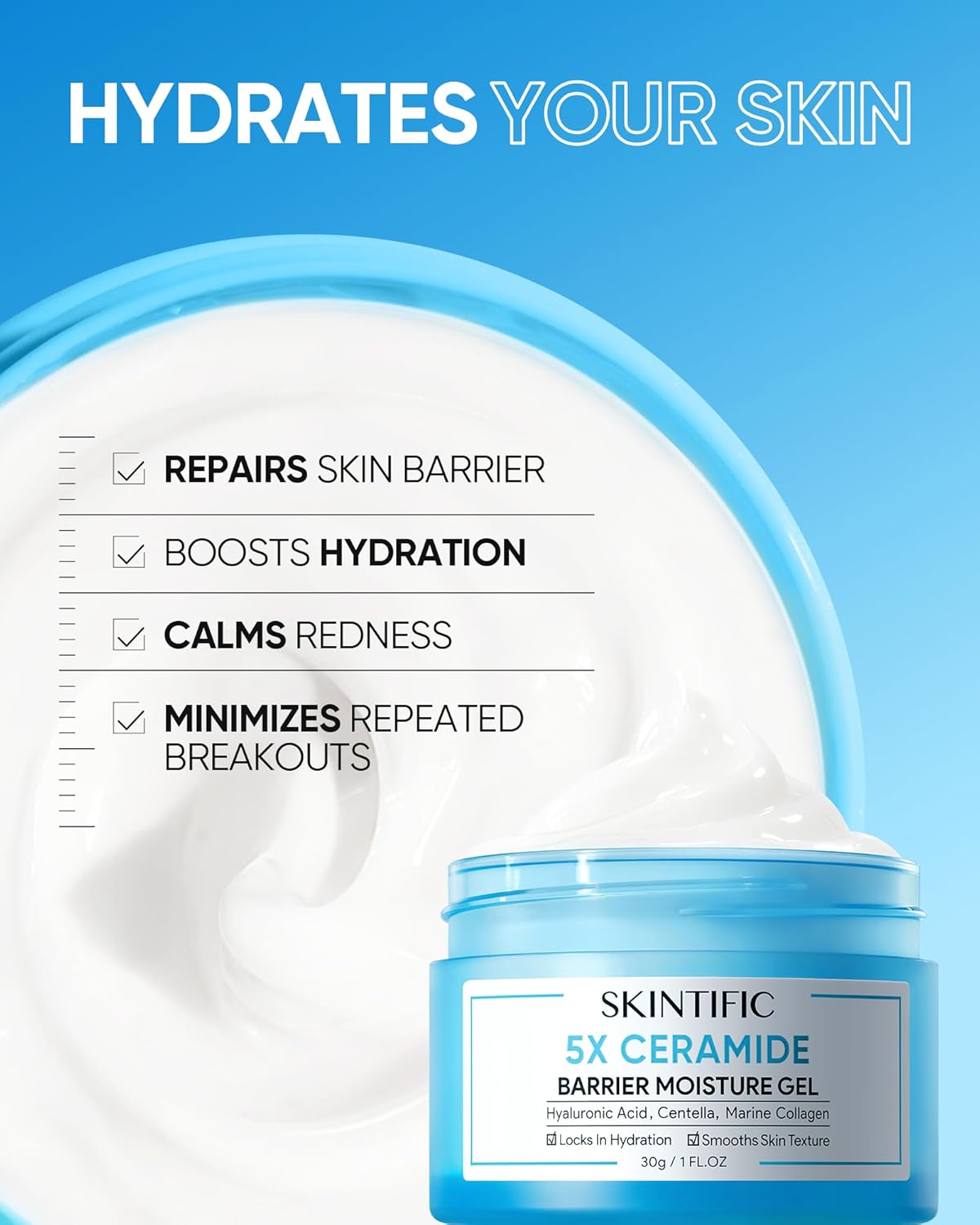 5X Ceramides Moisture Barrier Cream, Hydrating Skin Barrier Repair Face Moisturizer for All Skin Types with Hyaluronic Acid & Centella, Daily Moisturizer, Non-Comedogenic