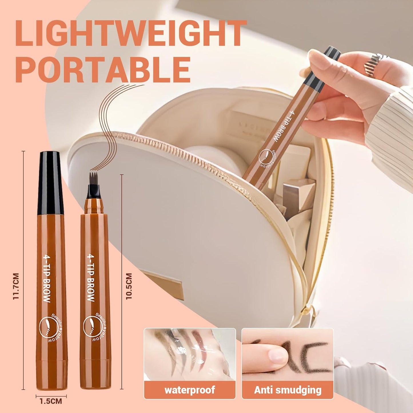 2025 New Magic Eyebrow Pencil, 3D Waterproof 4 Tipped Precise Brow Pen Microblading Eyebrow Pencil Contouring Pen Fine Stroke Microblading Creates Natural (Black)