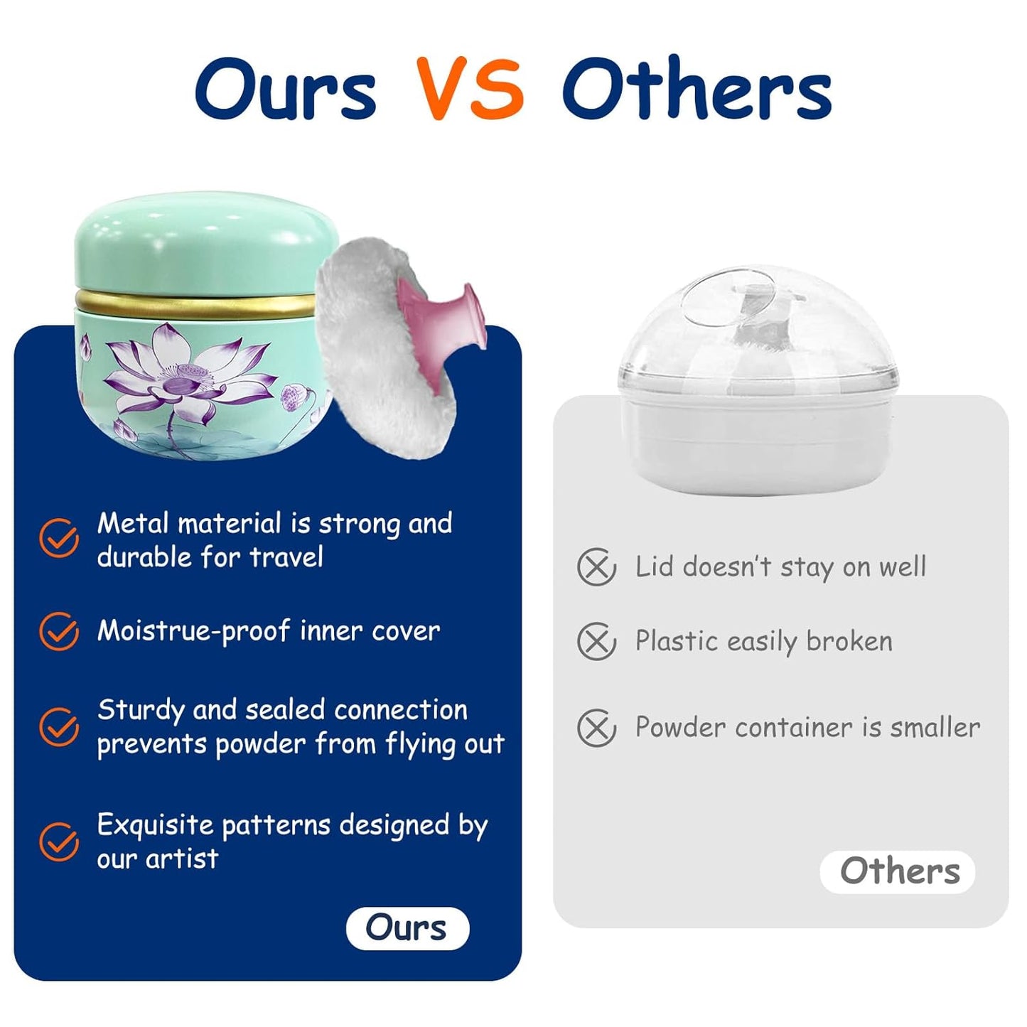 Body Powder Puff and Container for Dusting Powder, Women Powder Puff and Powder Case for Bath and Travel (Lotus Green)