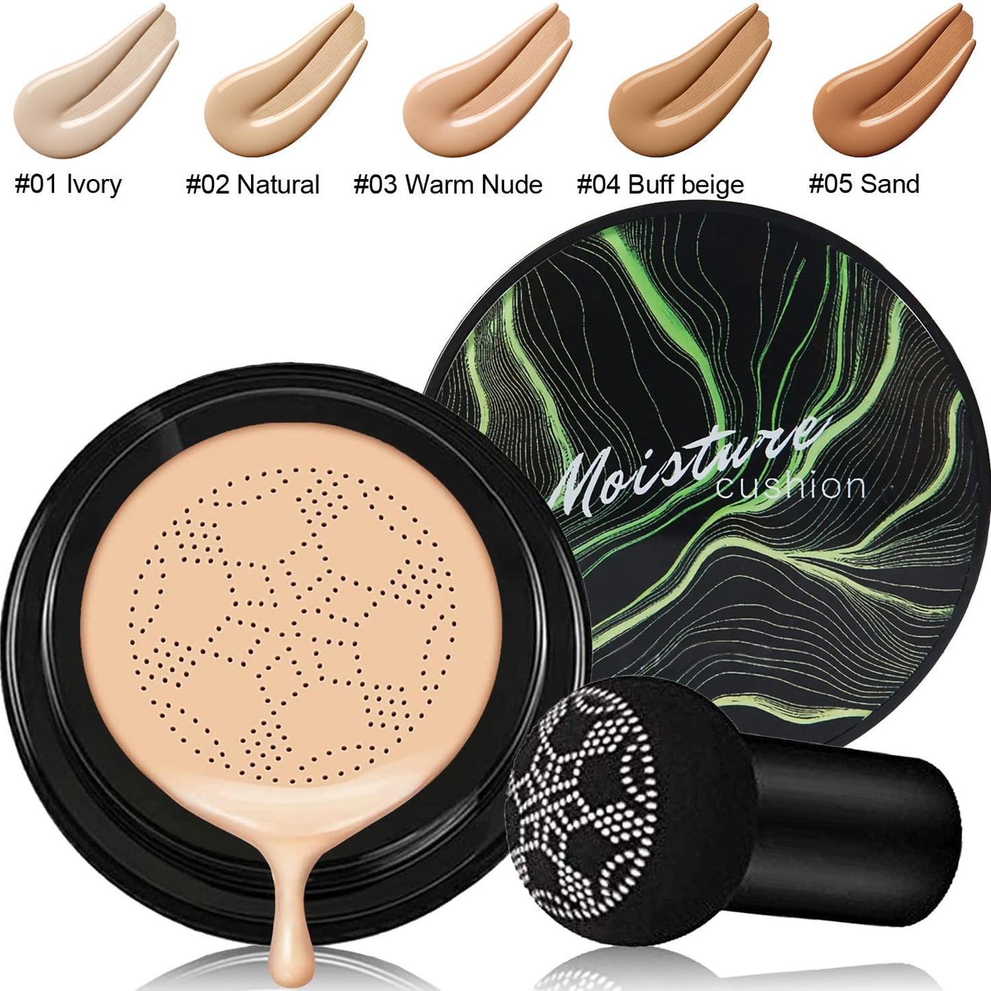 PHOERA Foundation Full Coverage Makeup, Mushroom Head Air Cushion CC Cream Natural Foundation Set,PHOERA Concealer, PHOERA Primer, PHOERA Powder, Foundation Brushes (103 Warm Peach+ 03 Warm Nude CC)
