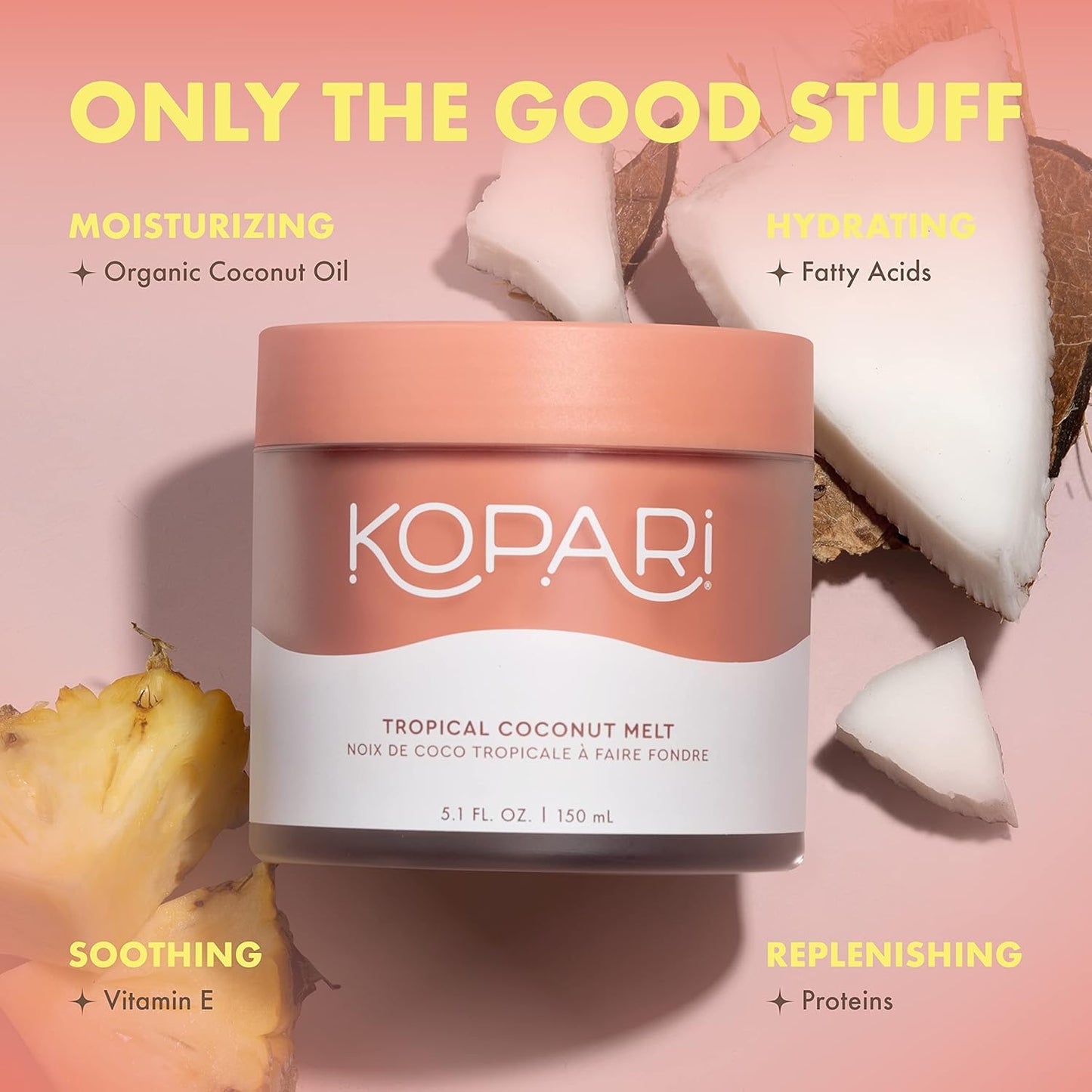 Kopari Organic Tropical Coconut Melt, Multi Purpose Moisturizer, 100% Unrefined Coconut Oil, Body, Hair and Face, Clean & All Natural, 5 oz