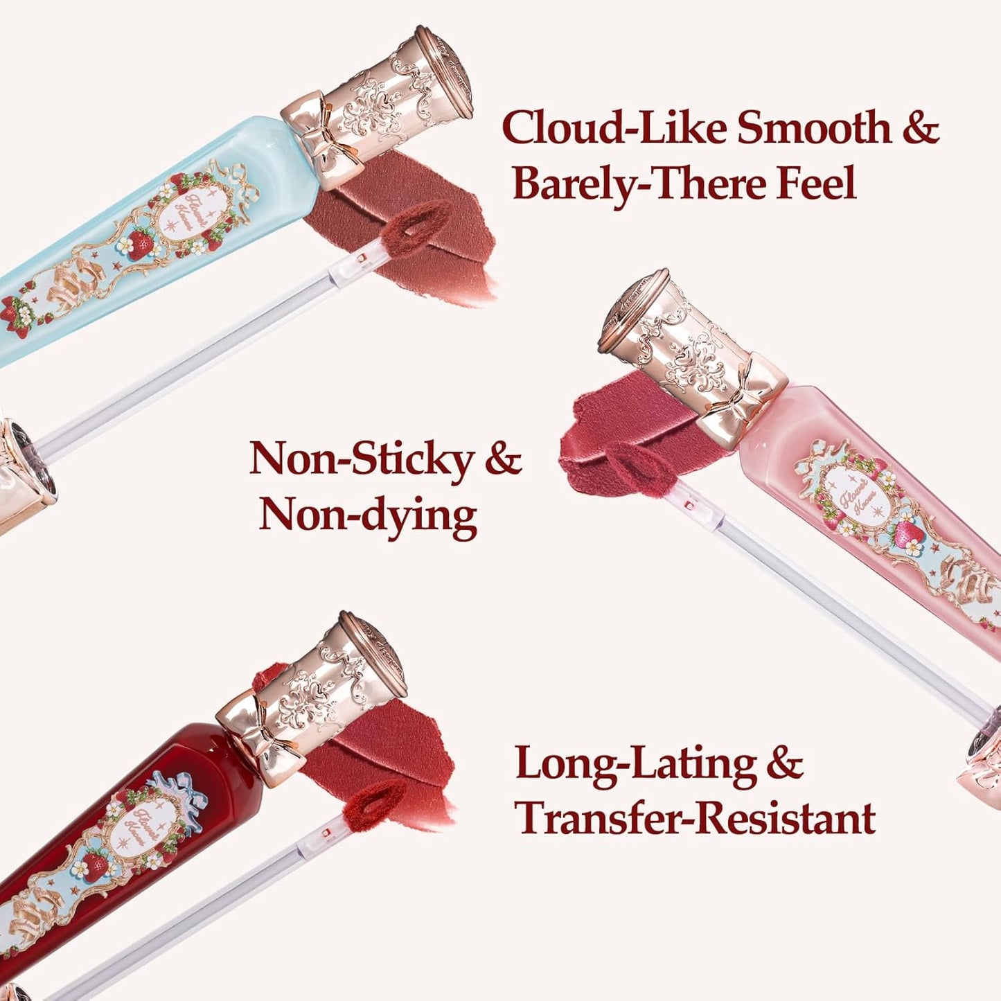 Flower Knows Strawberry Rococo Cloud Lip Cream,Velvety Matte Liquid Lipstick,Red Lipstick,Long Lasting Lip Stain,Kiss-proof Blurred Lipstick for Girls&Women,0.12 Fl Oz(S07 Lychee Tea)