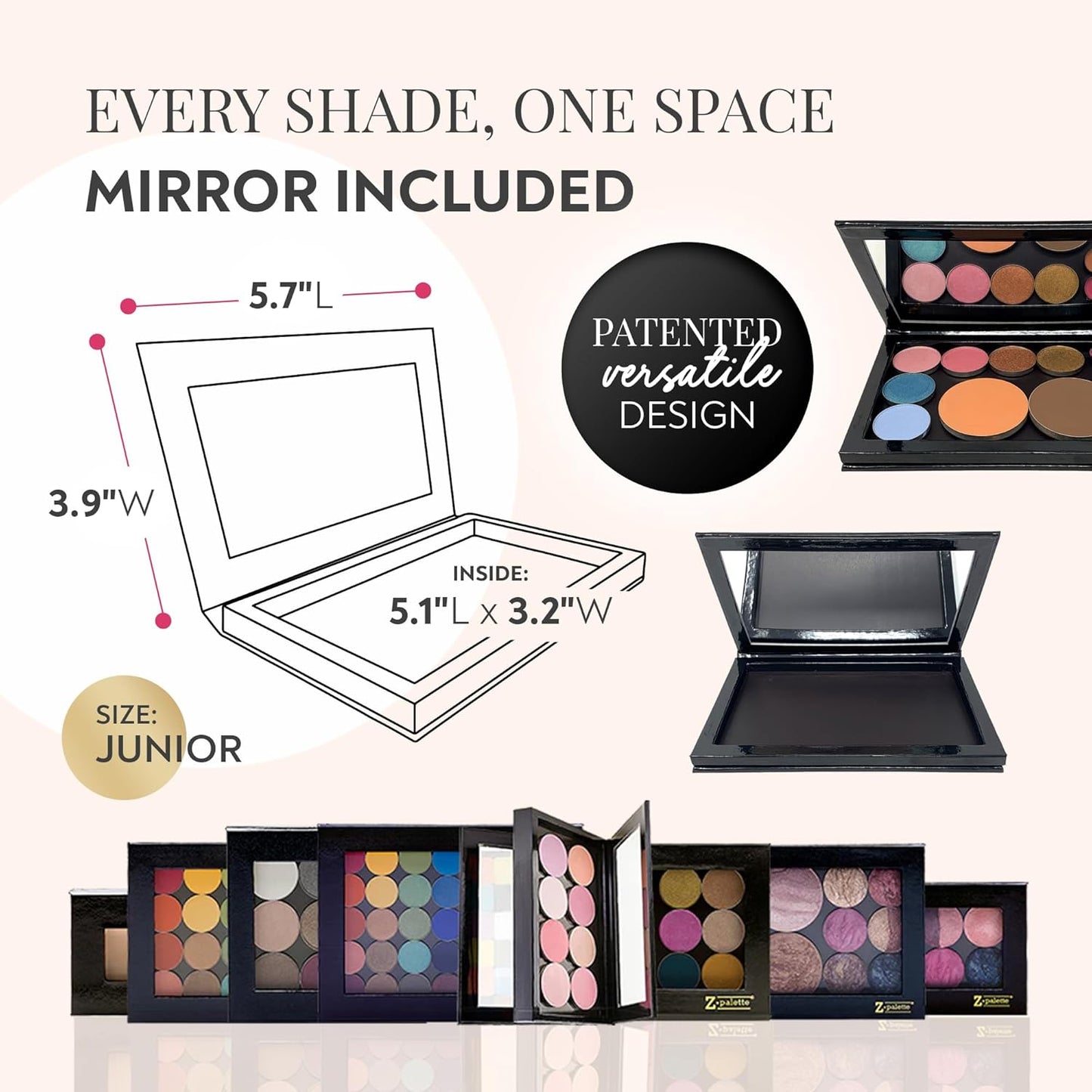 Junior Magnetic Makeup Palette, Empty Magnetic Palette, Universal Magnet makeup palette for Eyeshadows, Powders, Customizable Beauty Organizer with Mirror