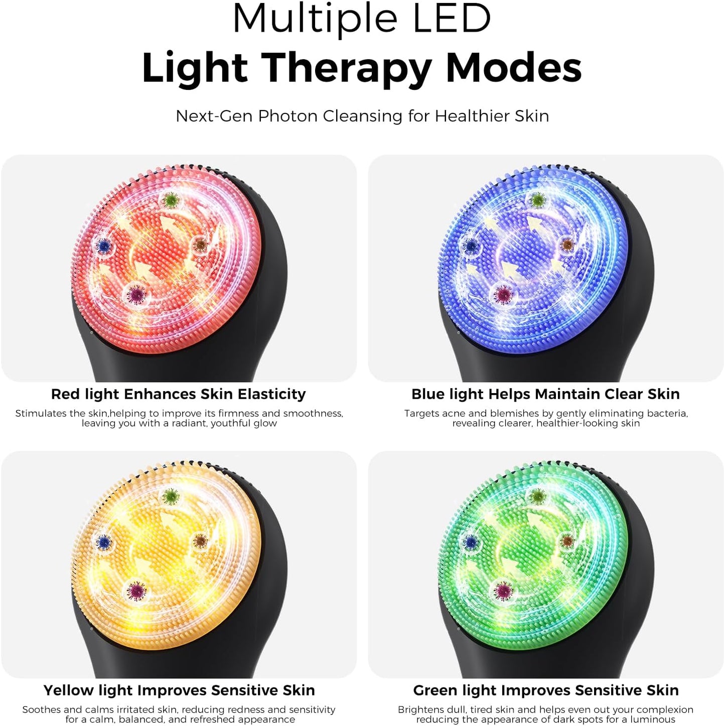 Facial Cleansing Brush: Rechargeable LED Electric Face Cleansing Brush with 4 Gentle Light Liquid Silicone Modes Face Scrubber Exfoliator,IPX7 Waterproof Ideal Gift for Men and Women-Black