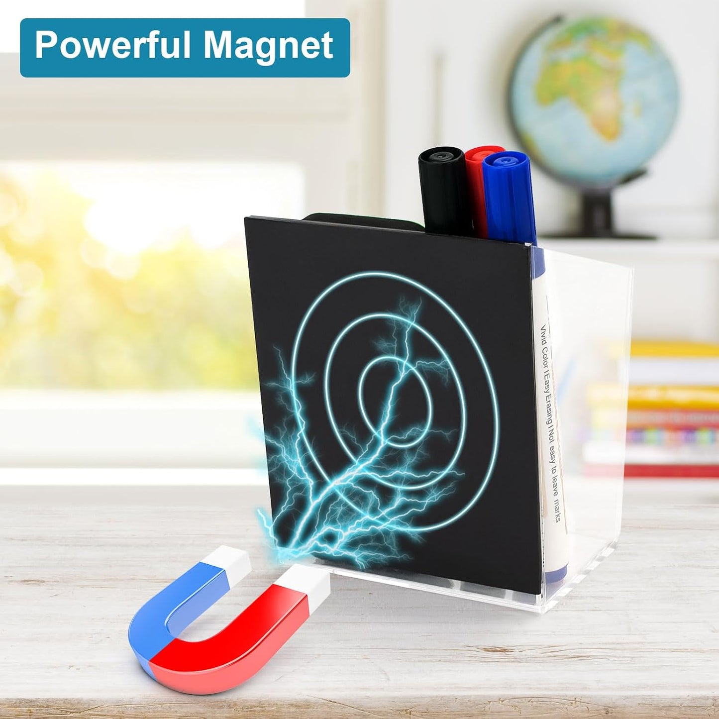 Magnetic Pen Holder, Acrylic Dry Erase Marker Holder, Large Capacity Pencil Holder for Whiteboards, Fridge, Lockers Office School Supplies (Clear & 1 Compartments)