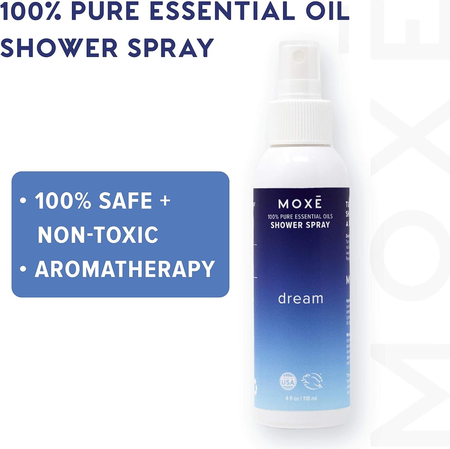 MOXĒ Dream Lavender & Chamomile Shower Mist, Spa Steam Spray, Certified Natural Essential Oils, Aromatherapy, Tension Relief, USA Made, 4 Ounces