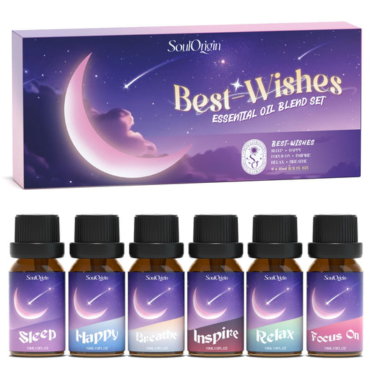 Essential Oil Blends, Essential Oils for Diffusers for Home, Best-Wishes Kit Scent Diffuser Oil, Use for Soap Candle Making- Sleep, Happy, Breathe, Inspire, Relax, Focus On
