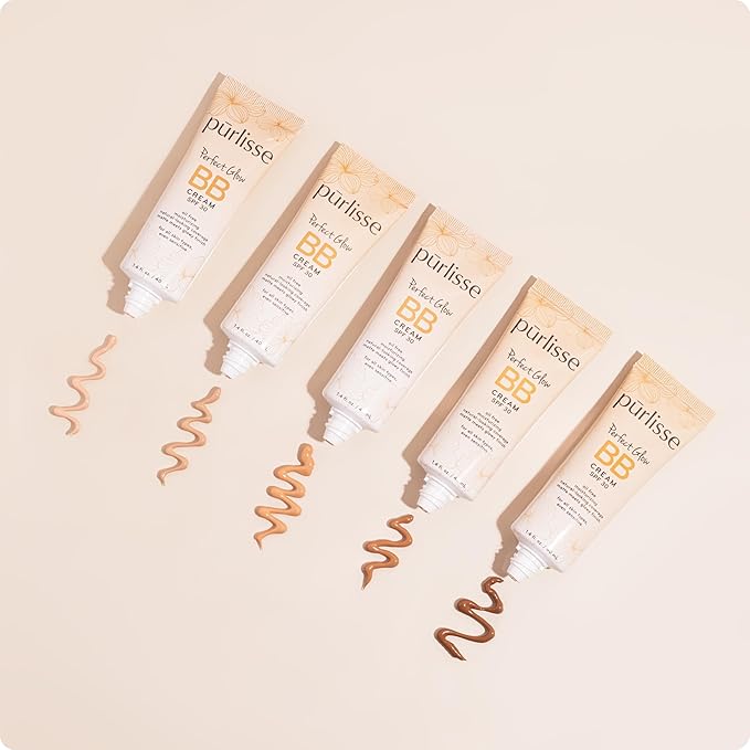 pūrlisse Perfect Glow BB Cream with SPF 30 - Matte Meets Dewy Finish - Enriched with Goji & Hawthorn Berry to Help Improve Skin Texture & Radiance - Light Warm (1.4 oz)