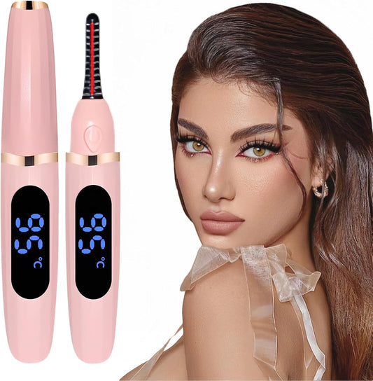 Heated Eyelash Curler with Led Display Electric Eye lash Curler 3 Temp Settings for Makeup Tools for Achieving A Natural Curl and Long Lasting Eyelashes, Designed for Women, Pink