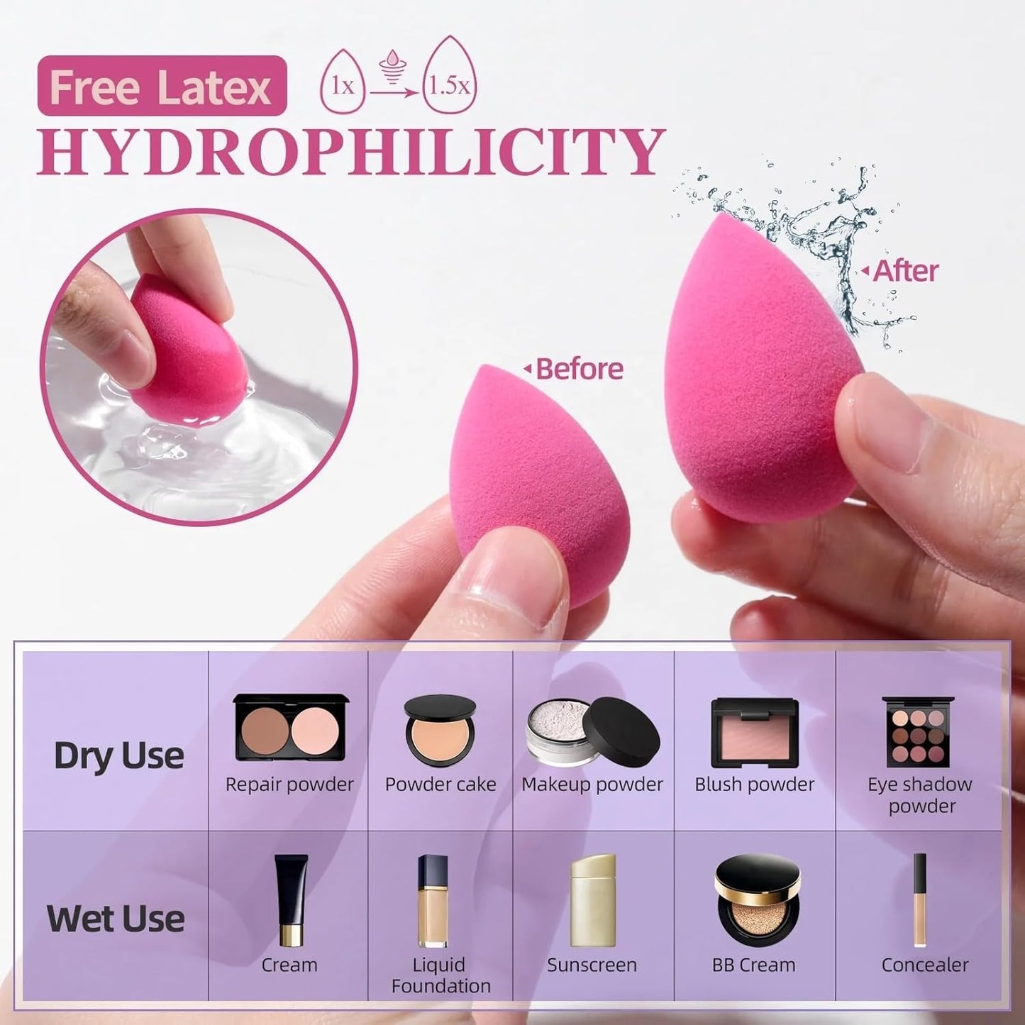 Makeup sponge latex free super soft beauty cosmetic blender, Pink
