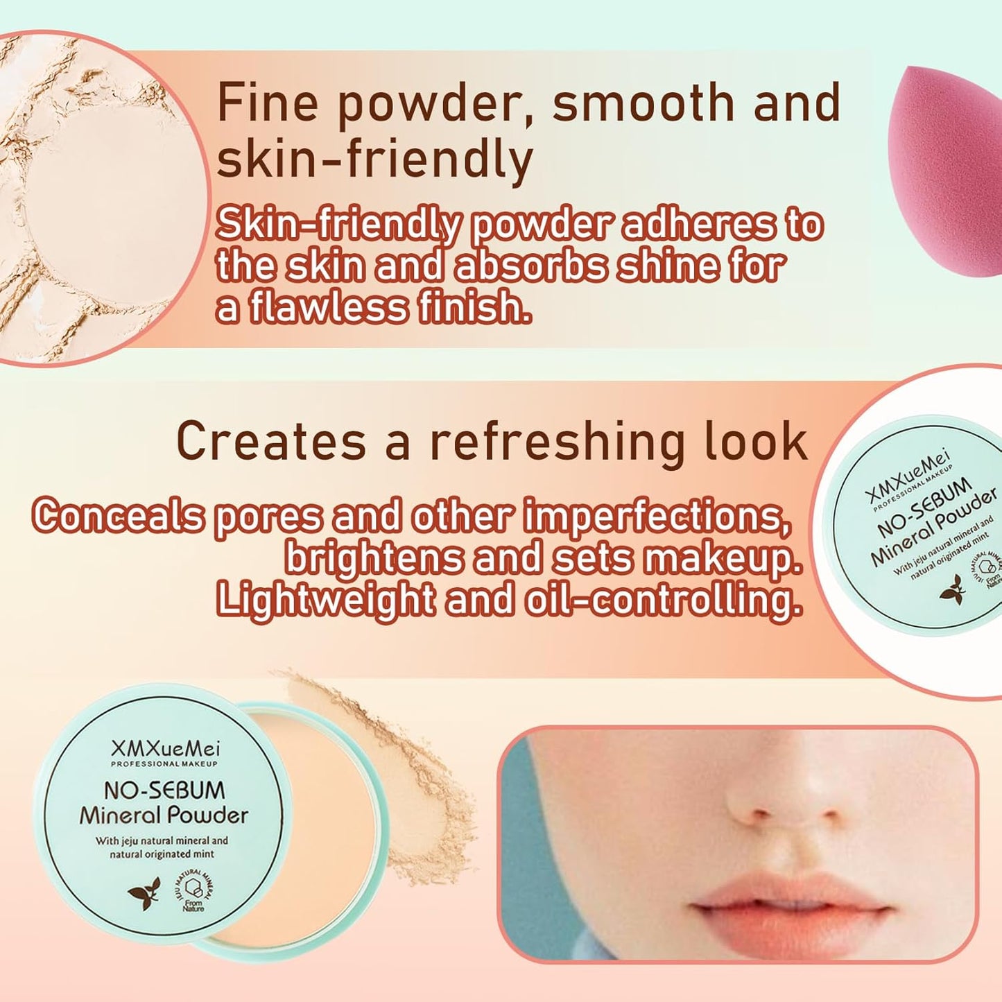 Mushroom Head Air Cushion CC Cream Foundation Set,Includes Full Coverage Foundation,Moisturizing BB Cream,Waterproof Loose Setting Powder,Black Petal Brush and Pink Makeup Sponge