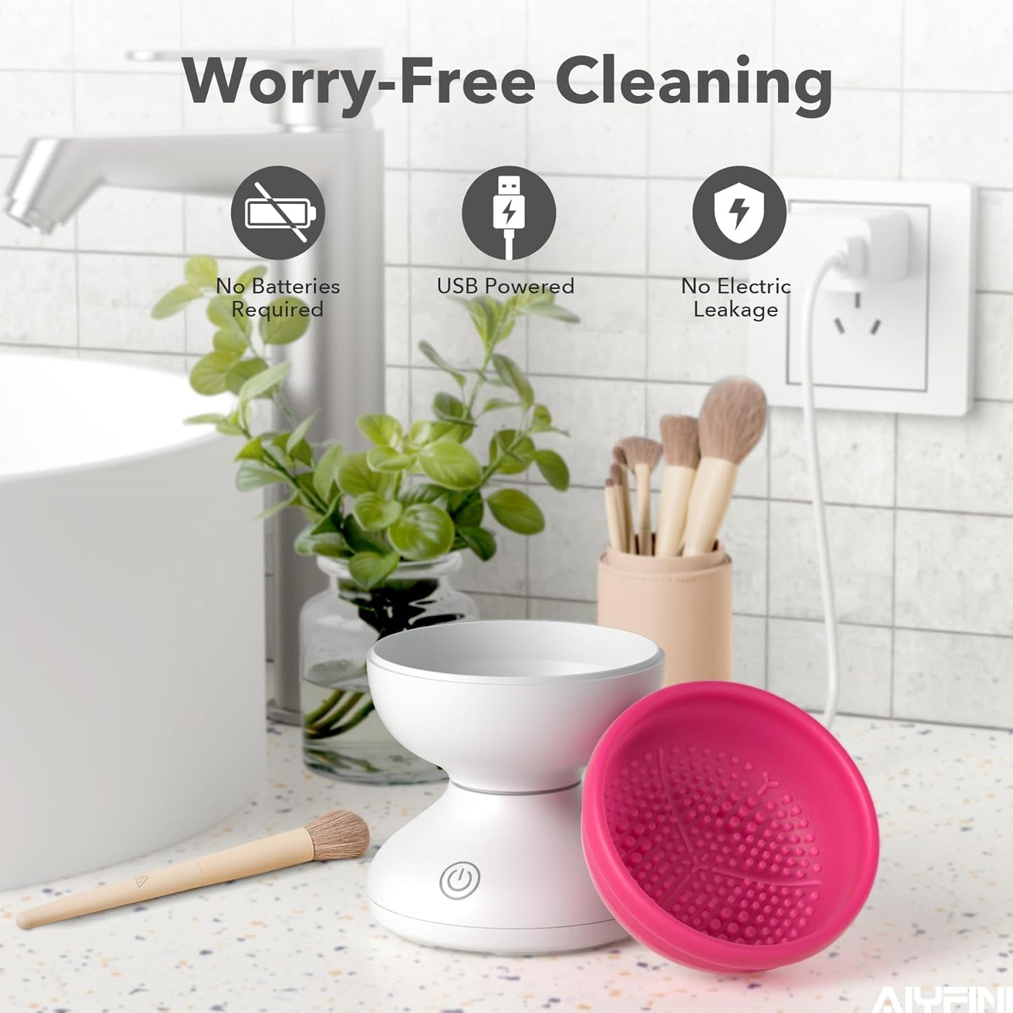 Alyfini Makeup Brush Cleaner Machine-Professional Electric Make up Brushes Cleaner Cleanser Solution for Kabuki Foundation Liquid Powder Face Makeup Self Tanner Brush,Gifts for Women Stocking Stuffers