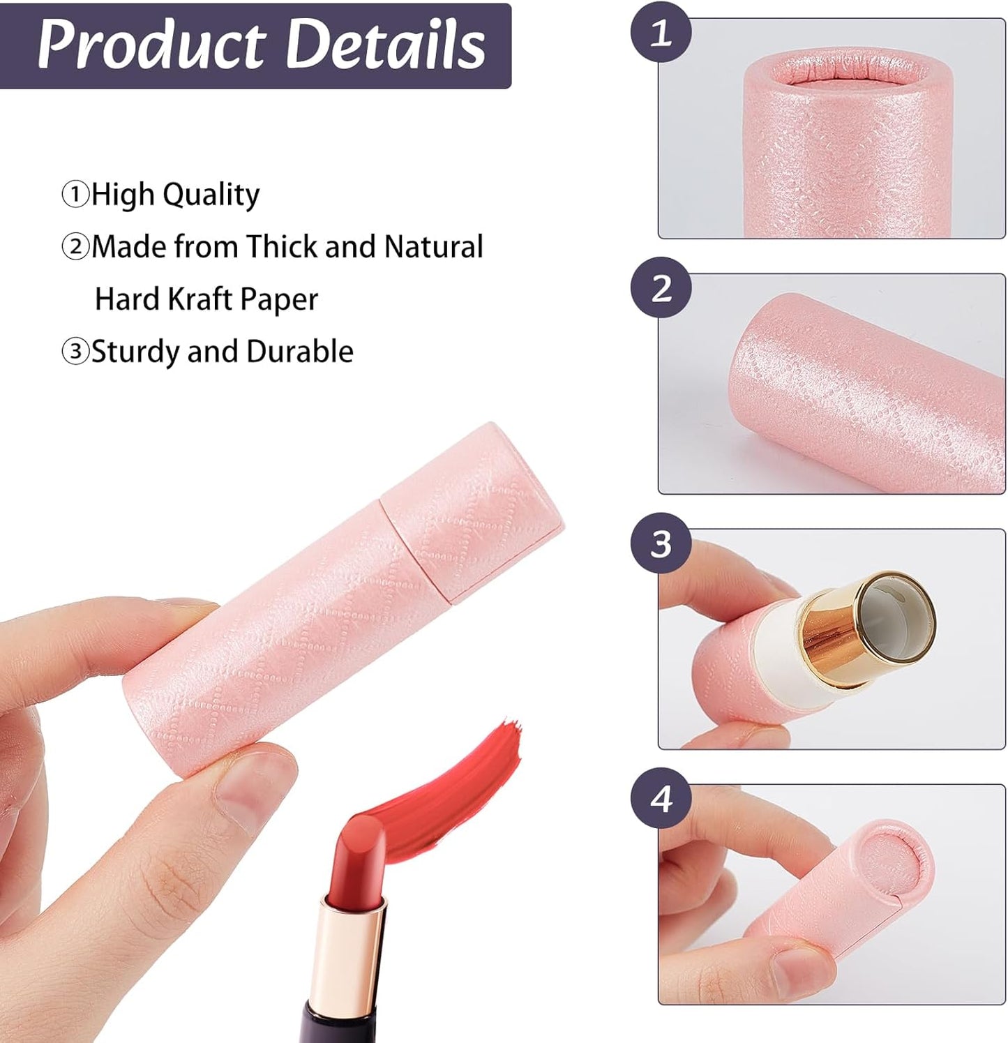 NICENEEDED 10 Pcs Paperboard Lip Balm Tubes, Refillable Paper Lipstick Tube, Round Cardboard Empty Lip Gloss Container Solid Perfume Tube Cosmetic Box for DIY Lip Gloss Balm and Chapsticks