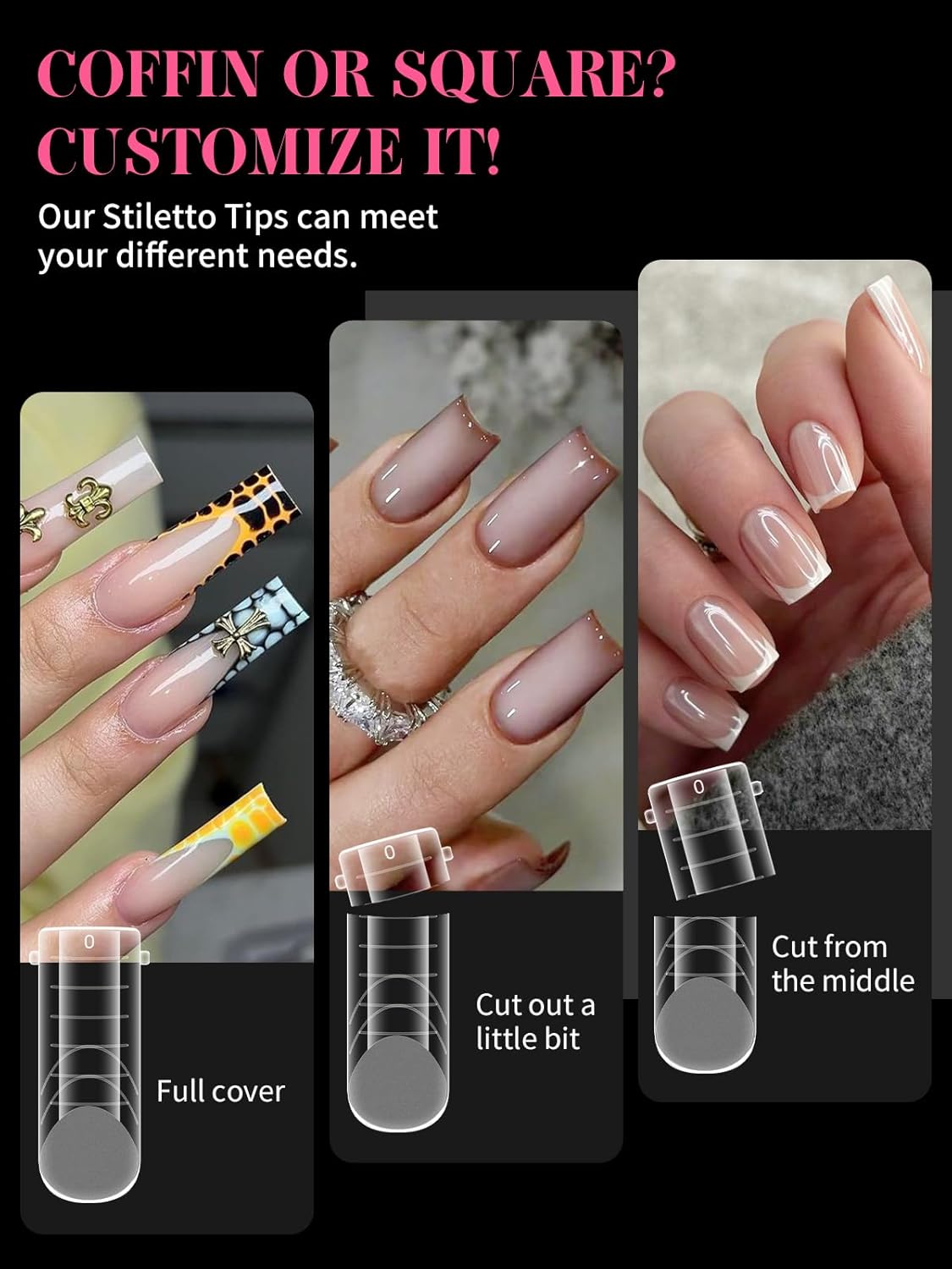 EBANKU 288Pcs Matte Dual Nail Forms, Clear Poly Gel Nail Molds Square Full Cover Coffin Nail Tips Extension Forms for Gel Manicure Nail Art Design Salon&DIY-12 Sizes