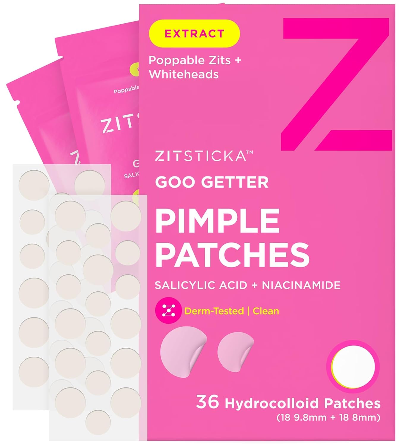 ZitSticka Pimple Patches for Face and Body, Hydrocolloid Patches to Cover Zits, Acne Patches or Zit Spot Stickers, Body Patch (GOO GETTER 36 Pack)
