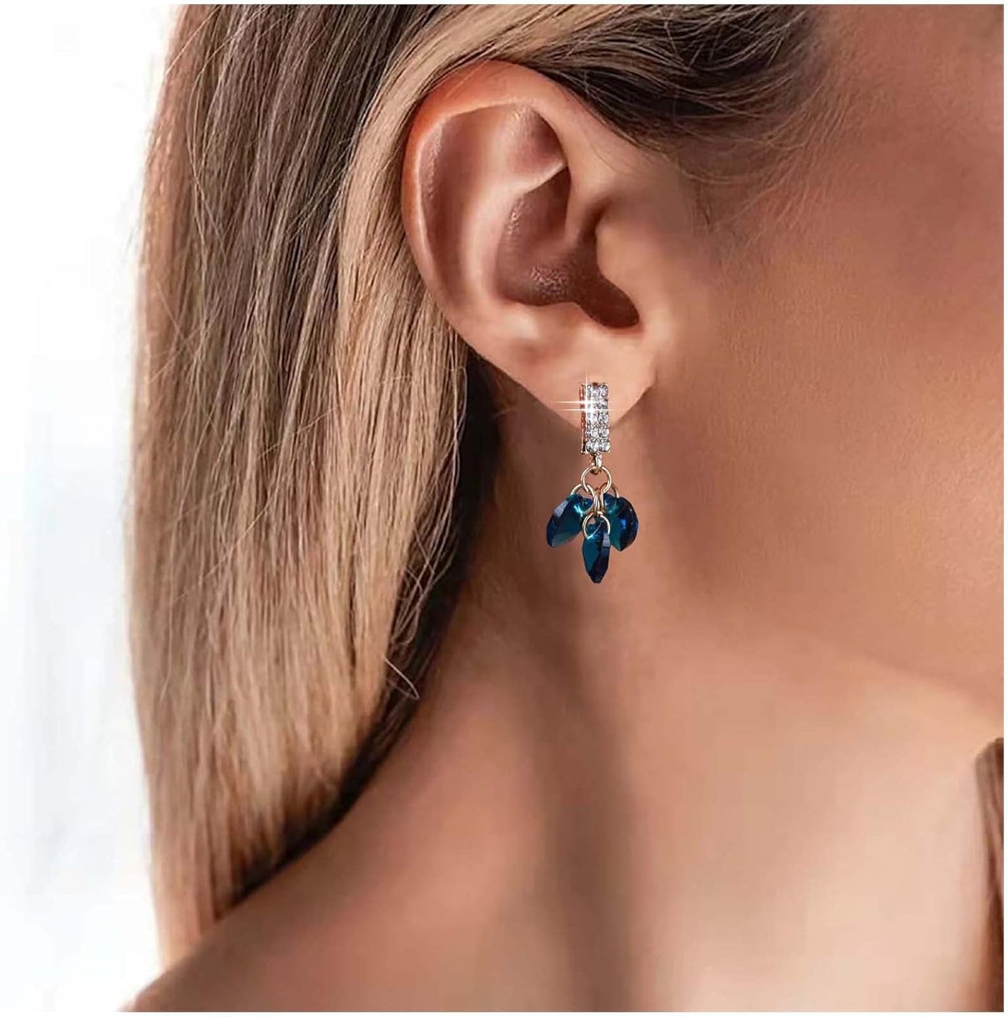 Boho Sapphire Tassel Earrings Blue Crystal Heart Earrings Gold Cz Bar Stud Earrings Blue Cz Heart Drop Earrings Blue Rhinestone Earrings Jewelry for Women