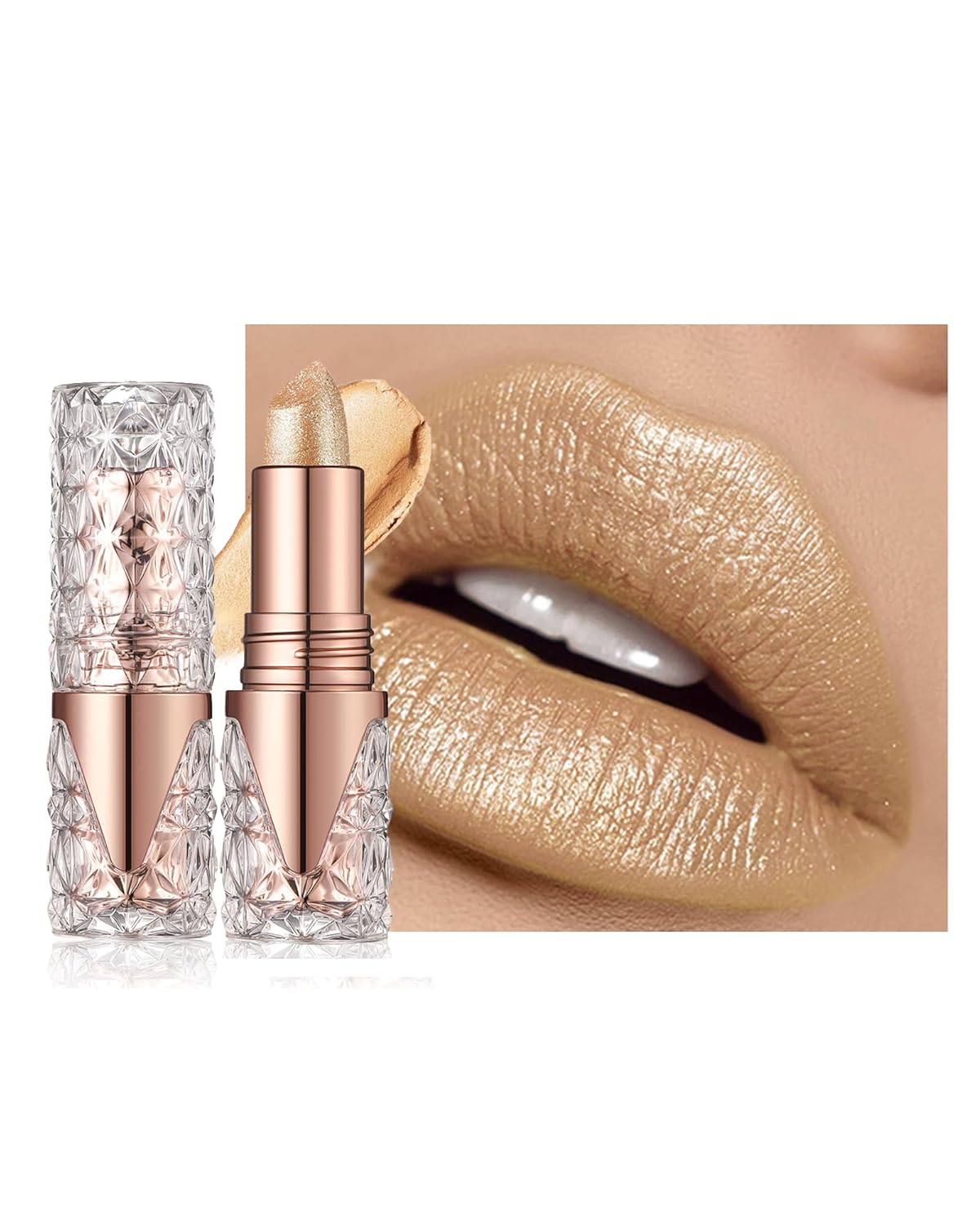 Glitter Metallic Shimmer Gold Lipstick Long Lasting,Diamond High Pigmented Nude Red Metallic Matte Liquid Lipstick Non-Stick Lip Gloss,Transfer Proof Lip Color Lip Stick Makeup for Women-01