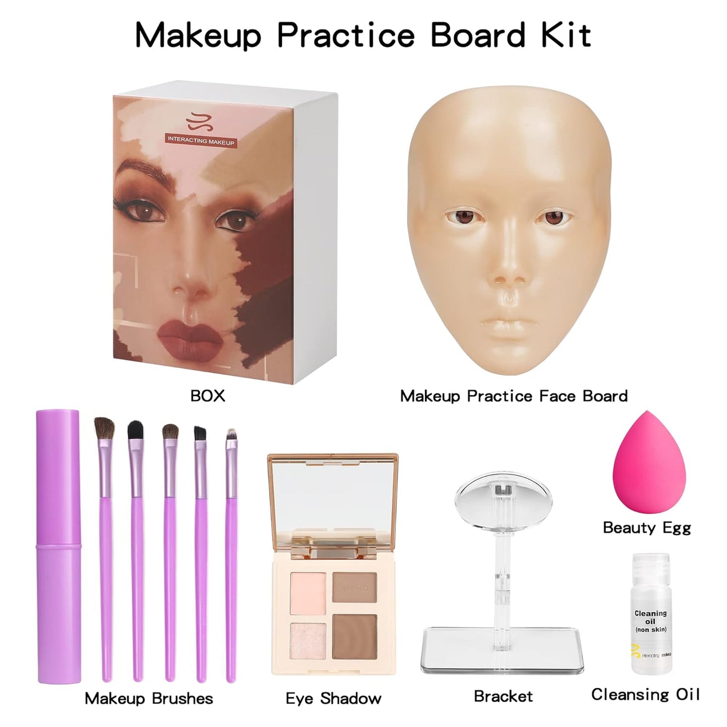 Makeup Practice Mannequin Face, 5d Reusable Silicone Makeup Practice Board Full Face with Makeup Brushes Sponge Set and Eyeshadow Board Makeup Kit for Emerging Makeup Artist, Girl's Gift