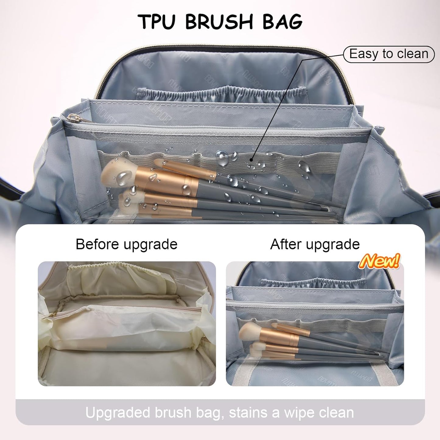 BOYATU Travel Makeup Bags for Women: Vegan Leather Cosmetic Bag Set of 3 - Large Capacity Make up Bag with Divider - Wide Open Waterproof Toiletry Organizer Bag with Handle (05-Gray)