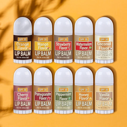 10 Pcs Mini Sunscreen Lip Balms Bulk SPF 30 Lip Balm Sticks Favors with Sunscreen SPF Employee Staff Appreciation Gifts Bulk Team Coworkers Christmas Party Gifts for Travel Beach