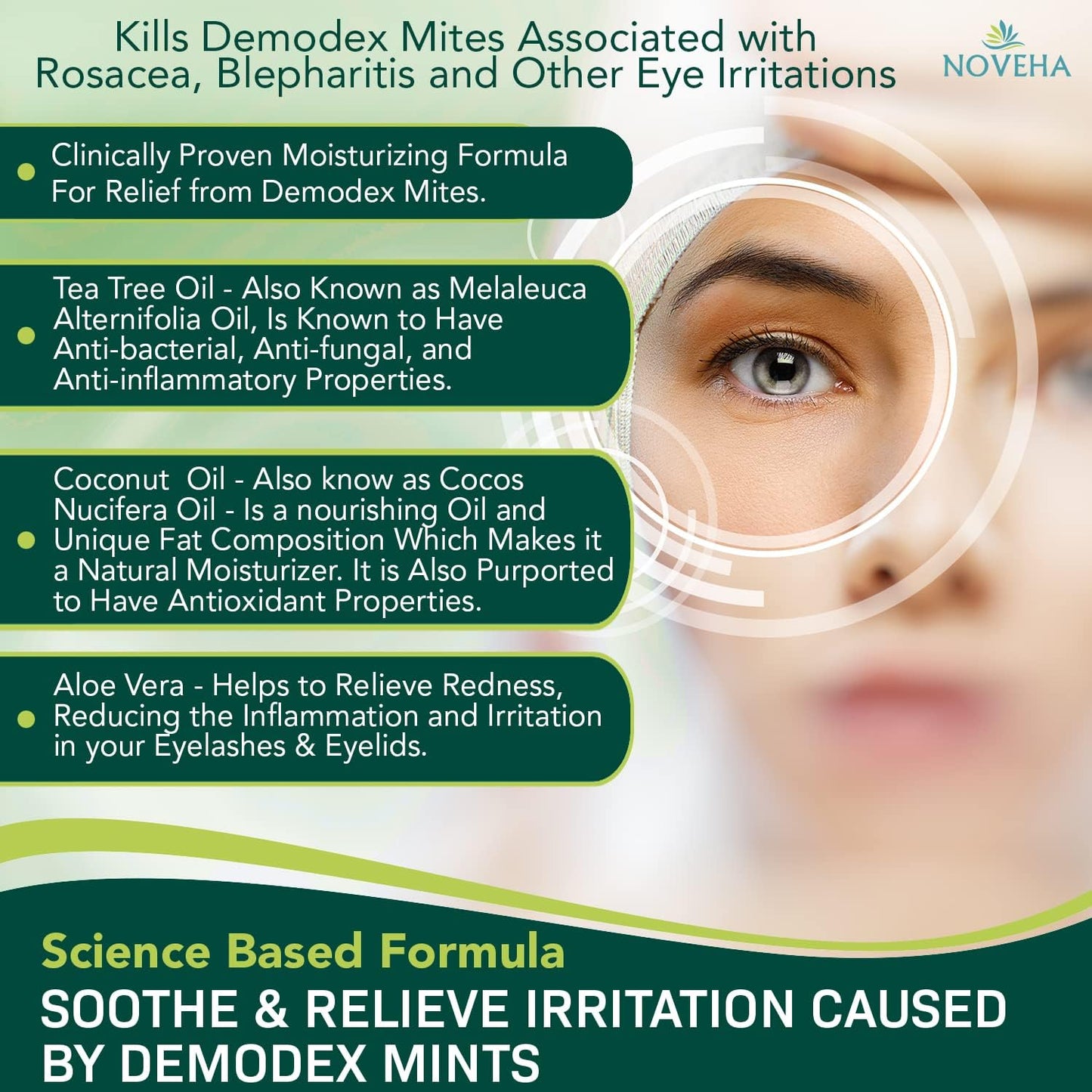 NOVEHA Demodex Eyelid & Lash Wipes | Box of 60 Individually Wrapped Extra Strength Cleansing Eyelash Wipes - Battles Irritated Eyes - Naturally Remove Debris (Pack of 3)