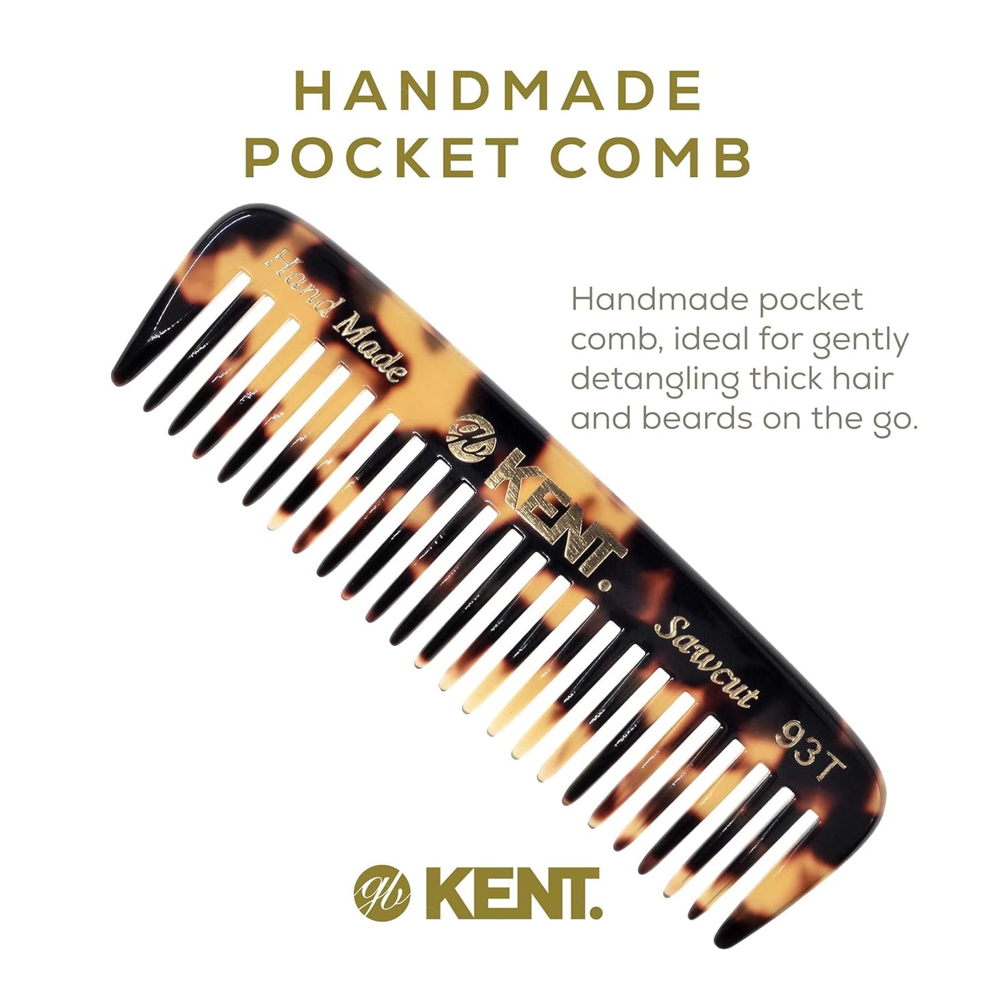 Kent 93T Tokyo White Beard Comb for Men - Wide Tooth Men's Comb, Ideal For Mustaches and Beards and Facial Hair, Small Pocket Sized Travel Detangler Combs, Saw-Cut, Hand Polished, Made in England