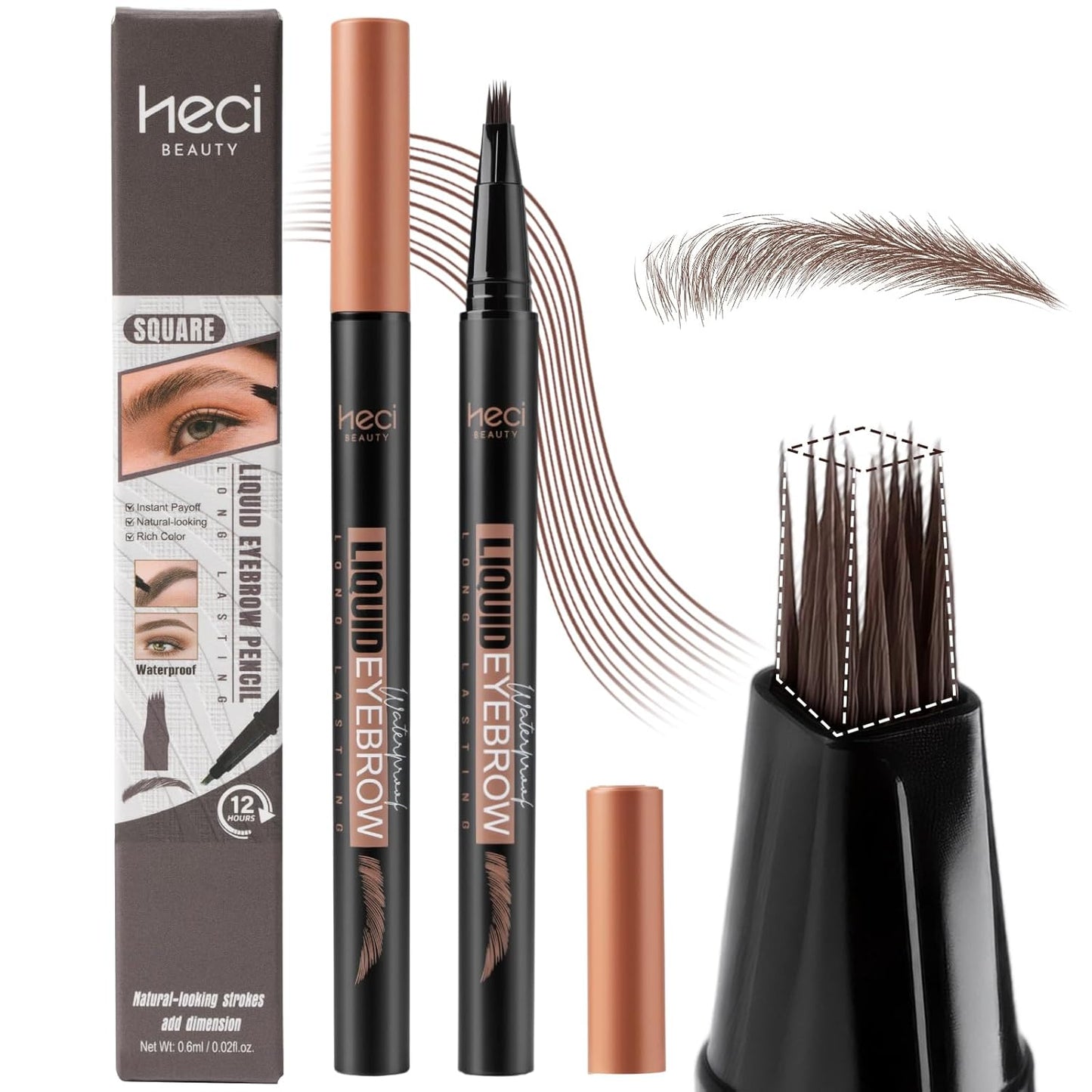 Eyebrow Pen,Angled Brow Brush,Eyebrow Pencils for Women,Natural Brow Pen,Hair-Like Strokes, 24hrs Long-Lasting,Waterproof, Smudge-Proof, Easy to Use,Multiple Uses,Gifts for Her, Dark Brown