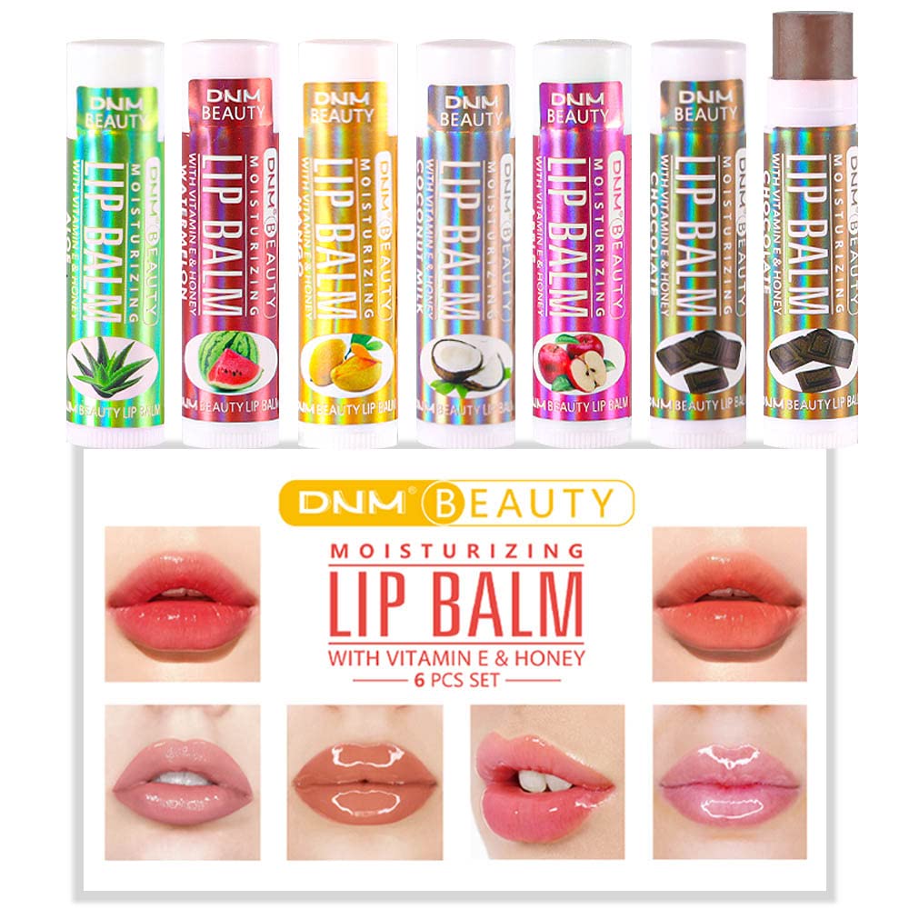 evpct 6Pcs Classic Fruit Flavour Flavored Lip Balm Set for Lip Care Chafed Chapped Cracked Lips,Natural Vitamin E Honey Aloe Vera Watermelon Mango Coconut Milk Apple Chocolate Moisturizing Lip Balm 2