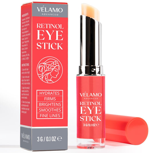 VELAMO ADVANCED Retinol Eye Stick: Retinol Eye Cream for Dark Circles and Puffiness with 1% Bakuchiol - Visibly Reduces Fine Lines Wrinkles Under Eye Bags 0.1 OZ/3g