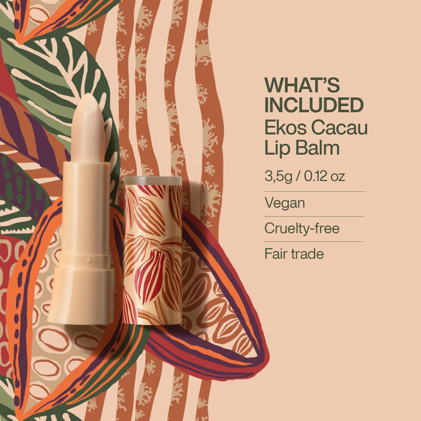 natura Ekos Cacau Lip Balm - Hydrated & Restored Lips - 48h Long-last Effect - Protects From External Aggressors - Vegan - Brazilian Beauty Secrets - Self Care - 0.12 oz (3.5g)