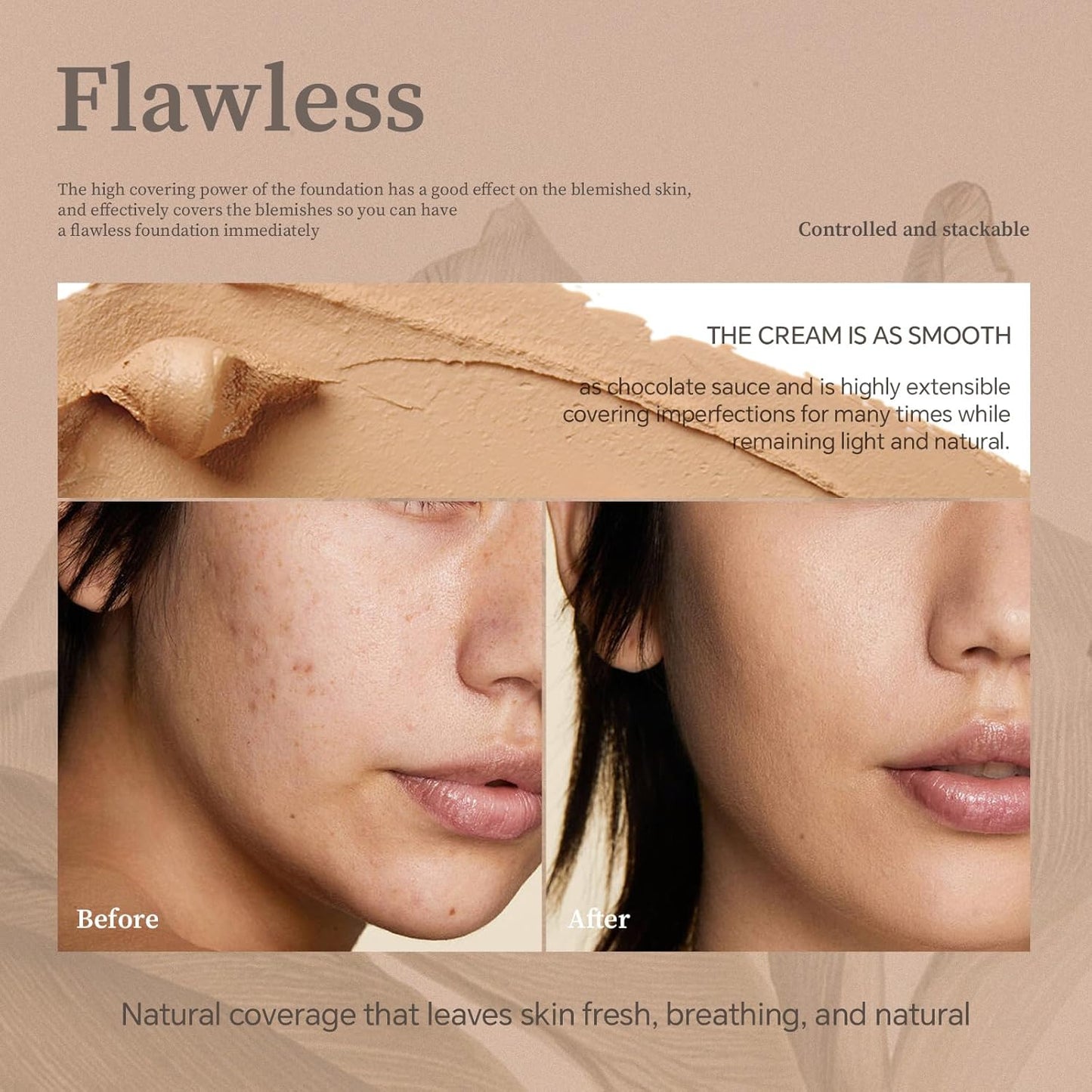 Multi-Use Foundation Stick Makeup with Brush,High Coverage Blendable Lightweight Contour Stick,Waterproof Flawless Natural Finish Creamy Foundation Makeup,Longwear Face Makeup Stick(#4)